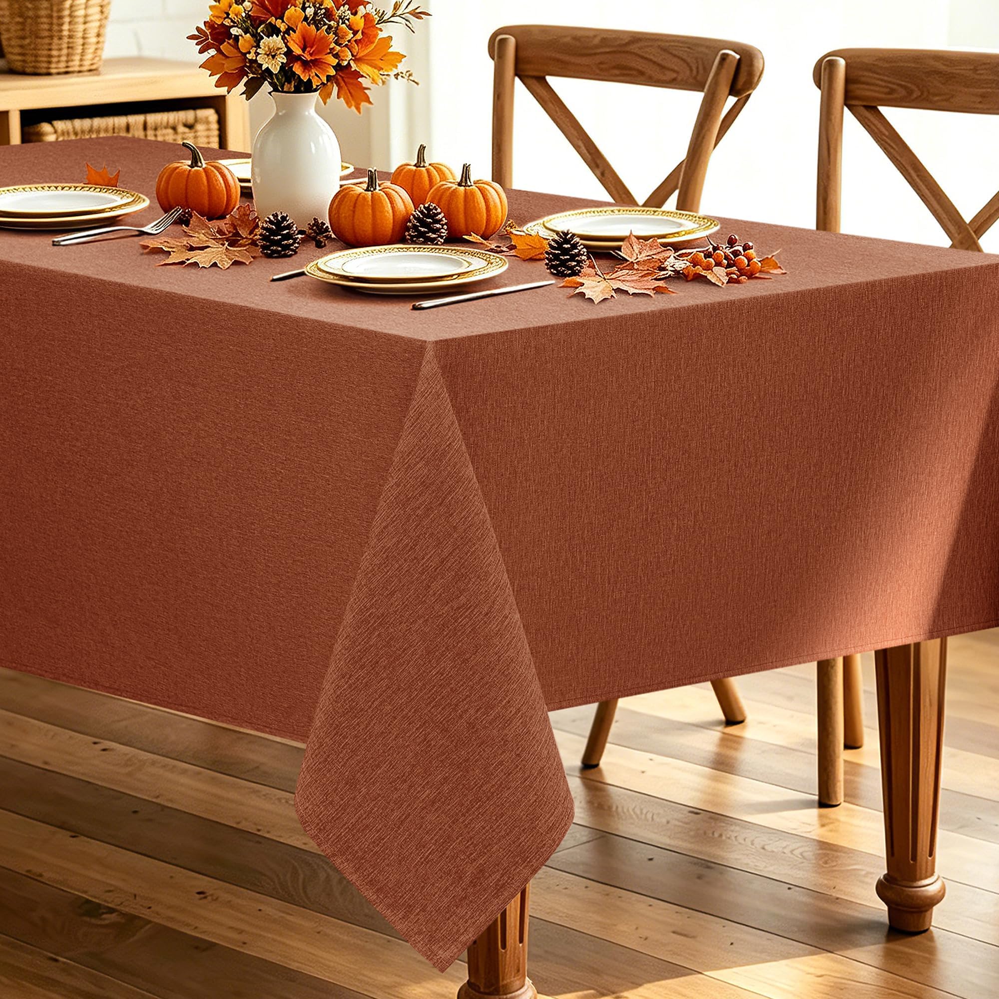 Decorelia Fall Rectangle Tablecloth for Dining Table Burnt Orange,60"x84"