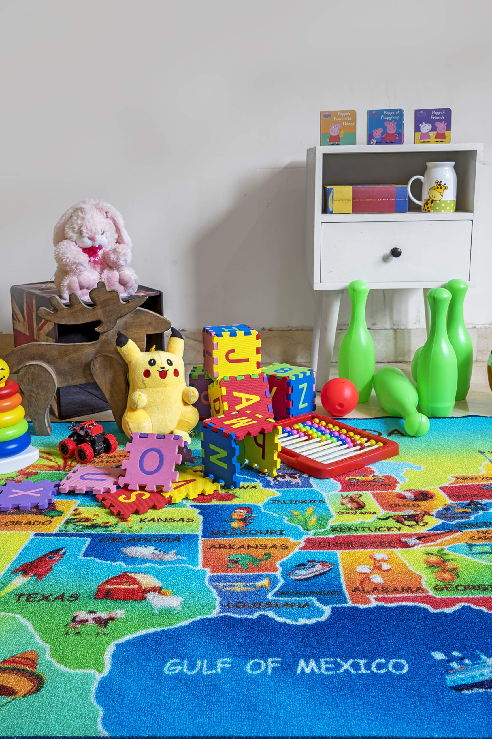 Furnish My place 756 World Map HD 3'3"x6'6" Mapa del mundo continente para la alfombra de área infantil, juego educativo, multicolor