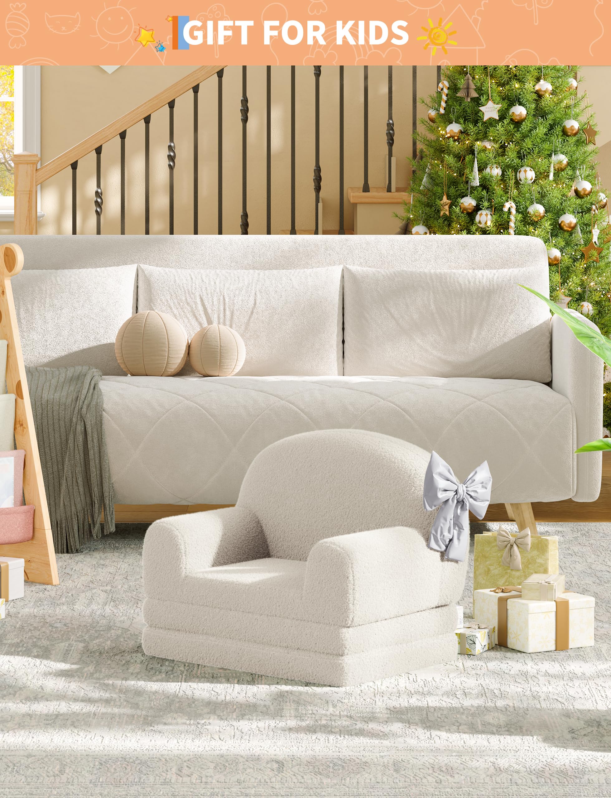 Garvee Kindersofa 2-in-1, Faltbarer Kindersessel für Kinder, Rosa