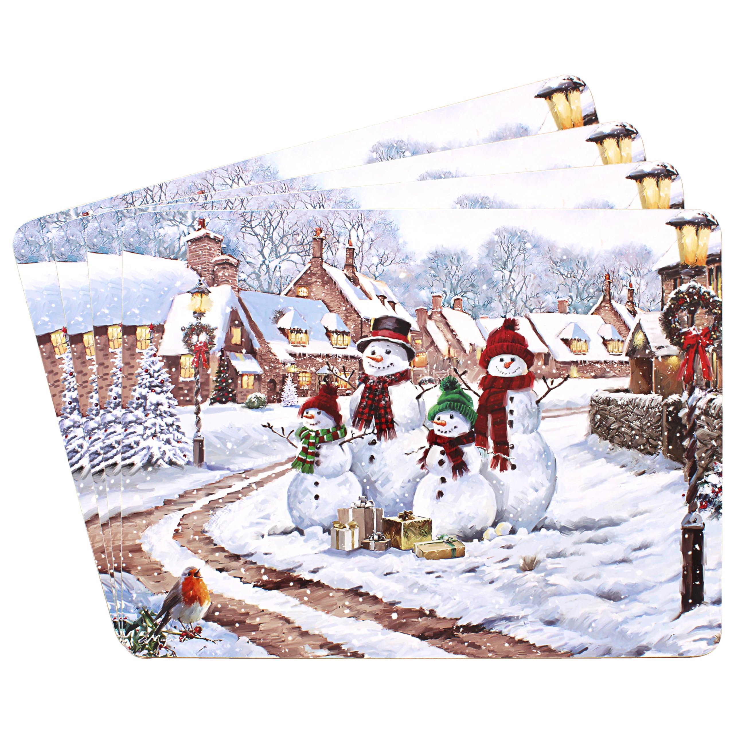 The Leonardo Collection Snowmen Placemats – Set of 4 For Home & Kitchen | Easy Clean & Washable Place Mats For Everyday Tableware Protection | Non Slip Table Mats For Decorations & Dinner Plates