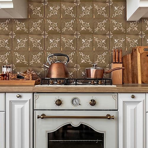 Miniatura 4 de The Nisha Paquete de 24 unidades (4 x 4) de arte fino bohemio para despegar y pegar para pared, vinilo impermeable extraíble para azulejos de baño y