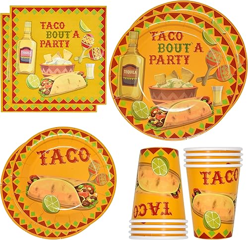 Miniatura 1 de Gift Boutique - El juego de fiesta de tacos sirve 24, incluye platos llanos de 9 pulgadas, platos de postre de 7 pulgadas, tazas de 9 onzas y