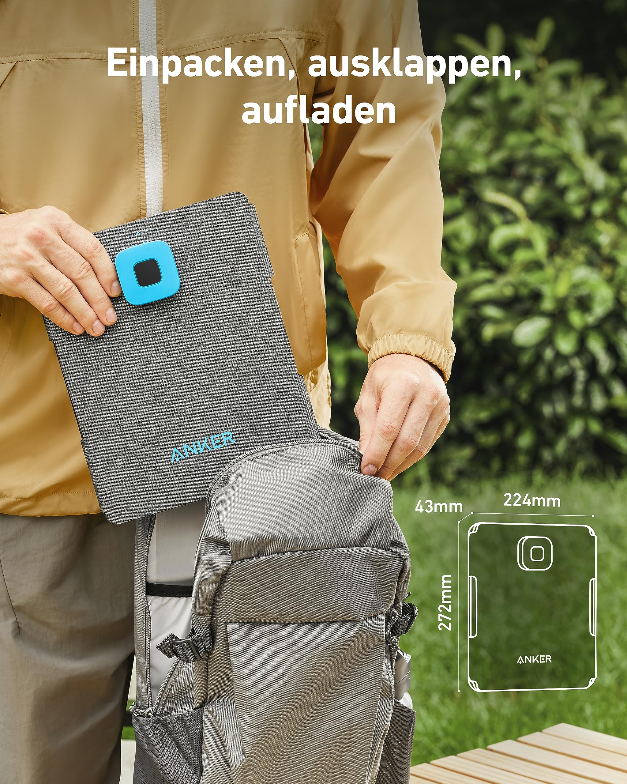 Anker SOLIX PS30 Faltbares Solarpanel 30W, tragbares Outdoor Solarladegerät, IP65 Wasserdicht, Schnellladen für 2 Geräte gleichzeitig, für Camping, Wandern, Outdoor.