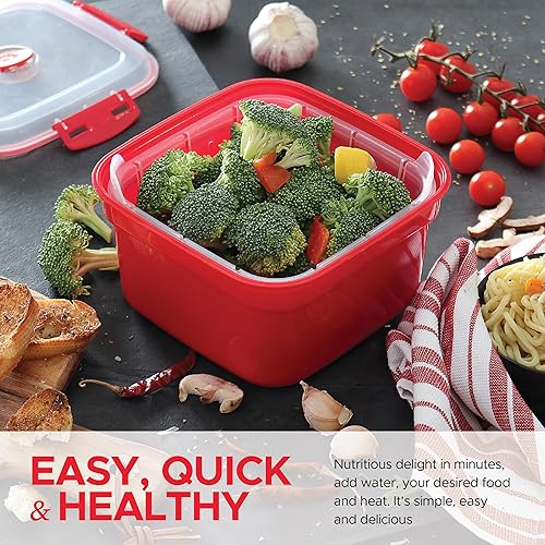 Miniatura 2 de Cesta de vapor para microondas de 3 piezas con colador extraíble, 2 litros para verduras, brócoli y pescado, vaporizador de verduras sin BPA