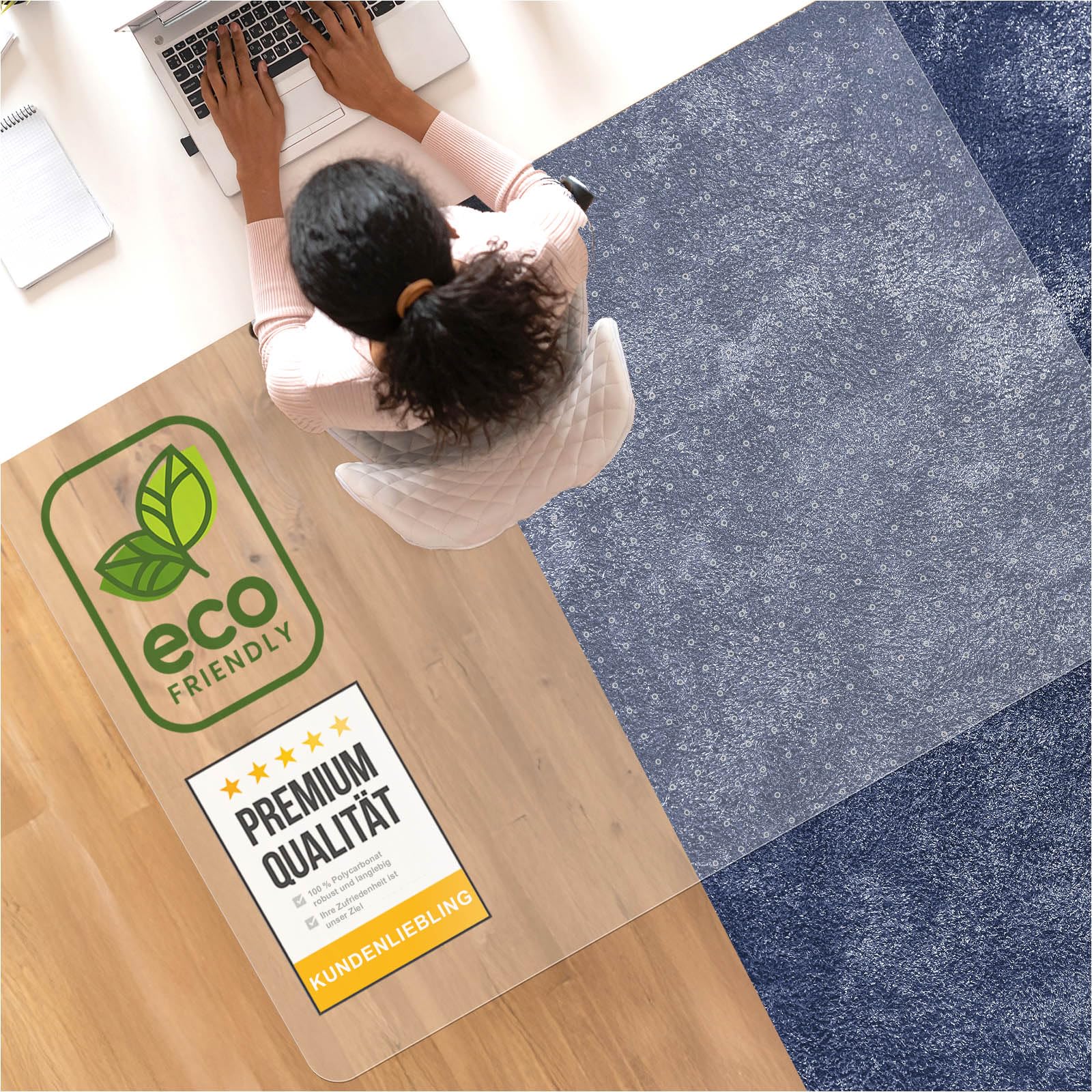 Bodenschutzmatte DURA-MAT aus Polycarbonat für Teppichböden (90x120 cm) | transparente Stuhlmatte - robuste Bürostuhl Unterlage für zuverlässigen Bodenschutz - Stuhlunterlage für Zuhause & Büro