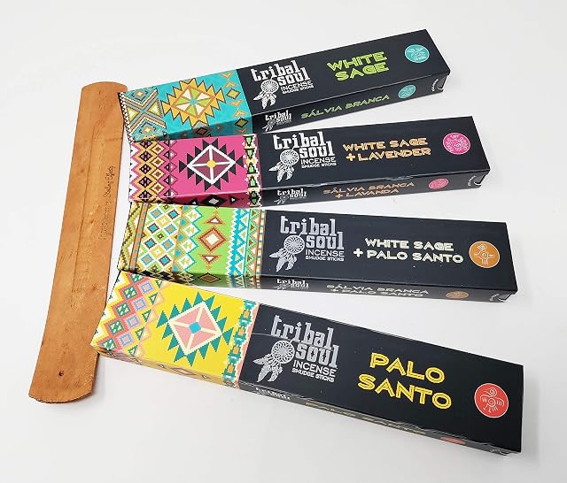 Tribal Soul Incense Smudge Sticks - White Sage-Lavender, White Sage-Palo Santo, Palo Santo, White Sage with JRose Incense Holder TS-4