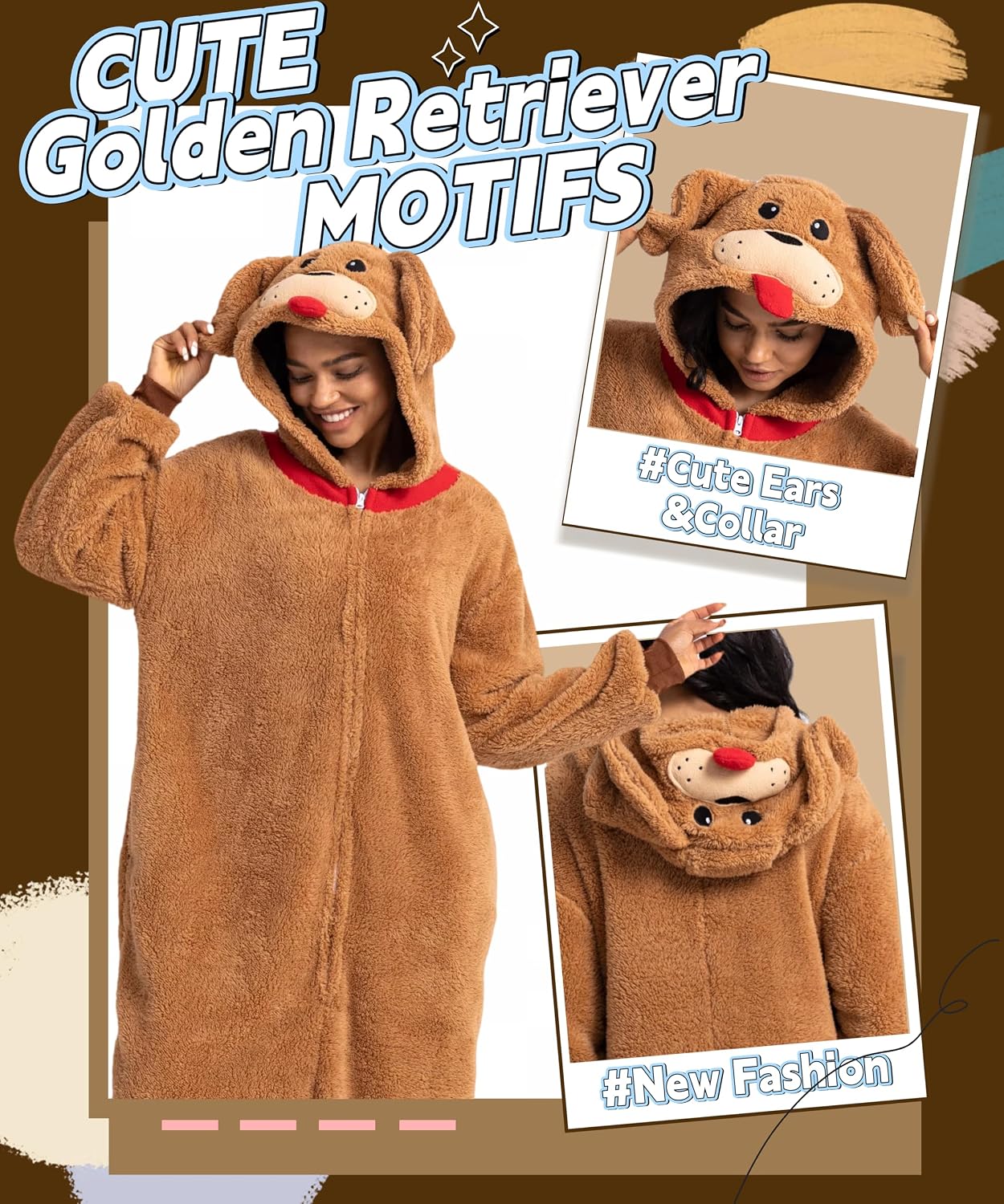 Adult Animal Onesie, Zip Up Flannel Pajamas with Pockets for Men and Women, Halloween Costume Cosplay Loungewear