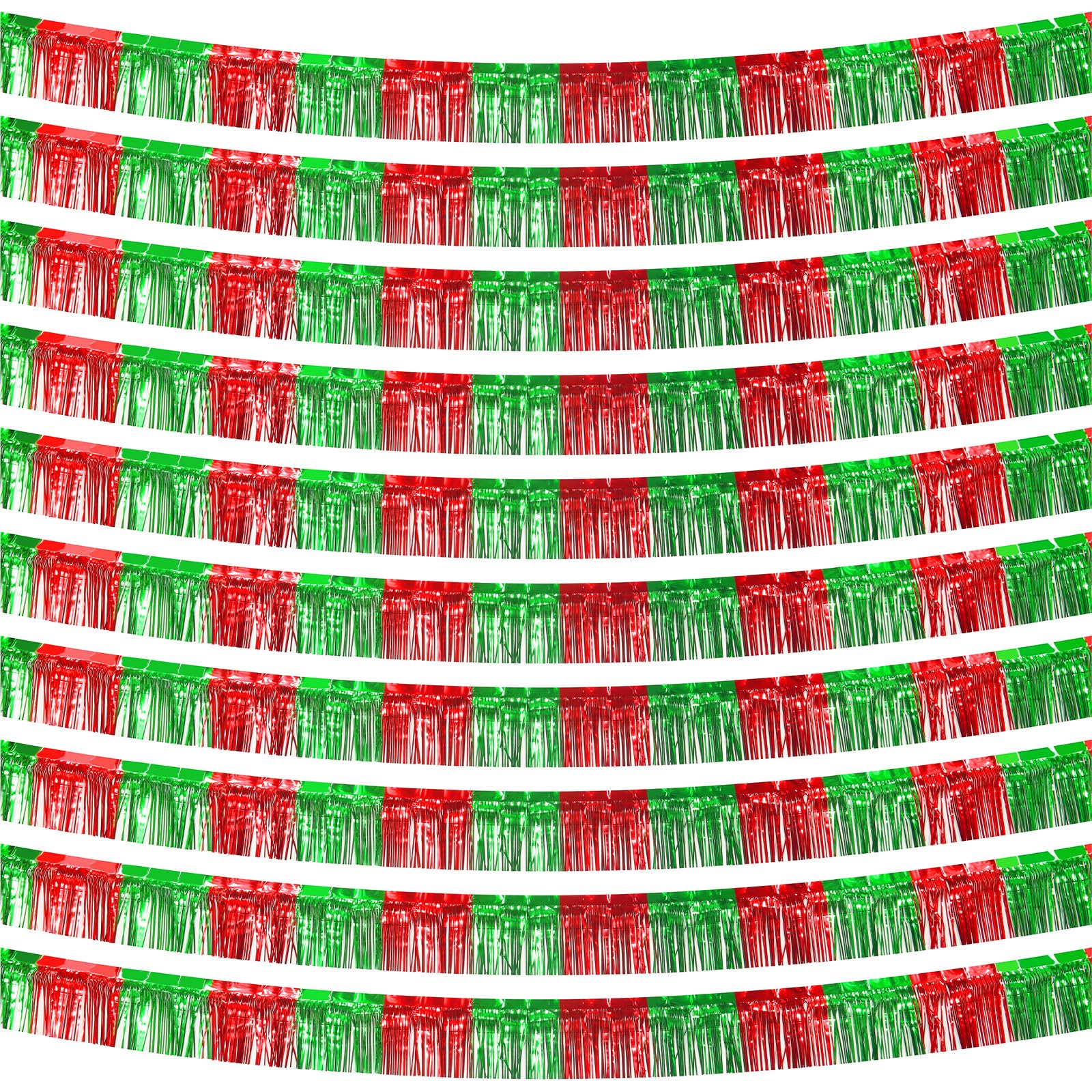 Christmas Decorations - 5 Pack 10 Feet Red Green Foil Fringe Garland Tinsel Parade Float Decoration Birthday Party Decor Hanging Backdrop Banner Table Skirts