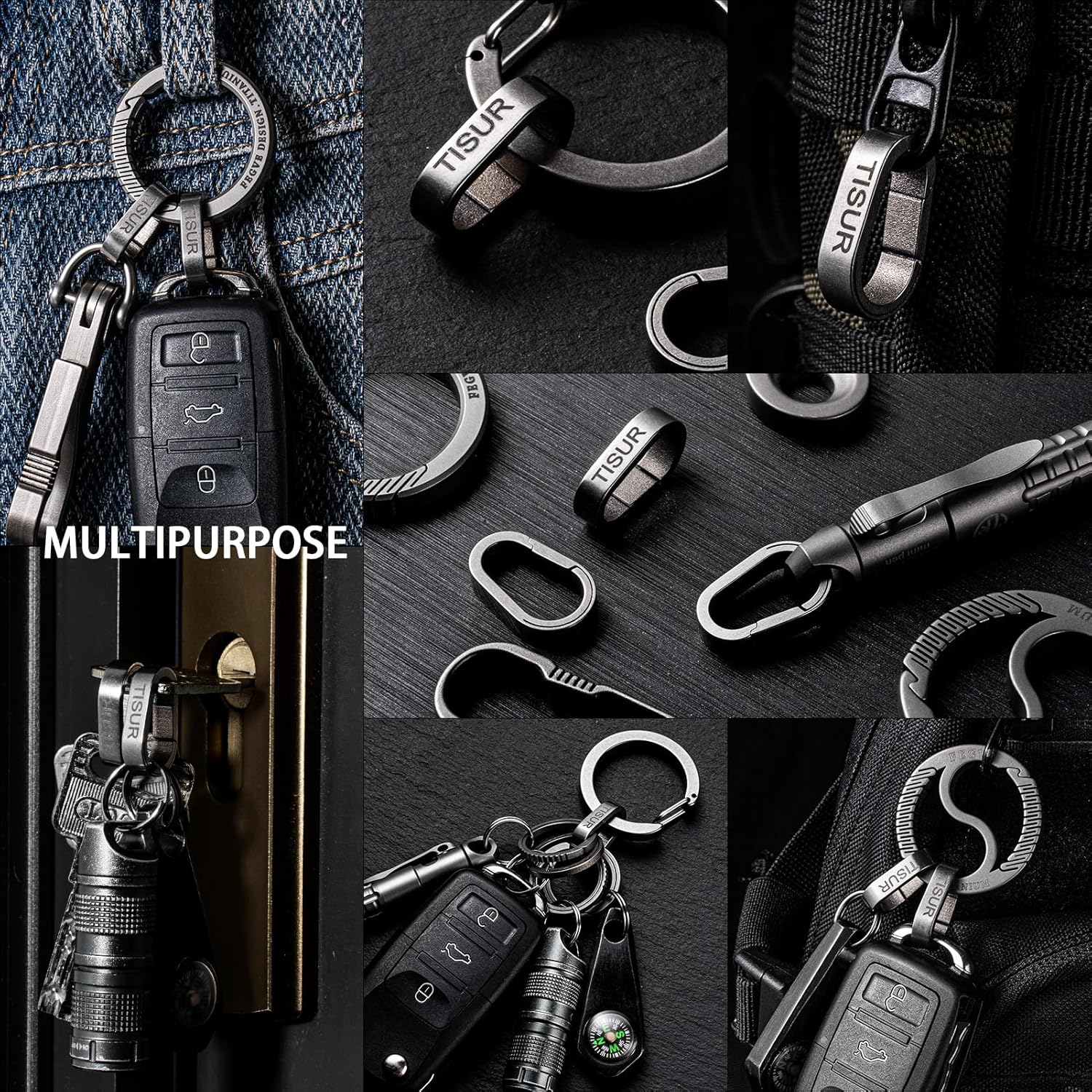 TISUR Mini Titanium Key Rings,Small Carabiner Keychain Clip Quick Release Key Chain Connector Keychain Accessories for Car