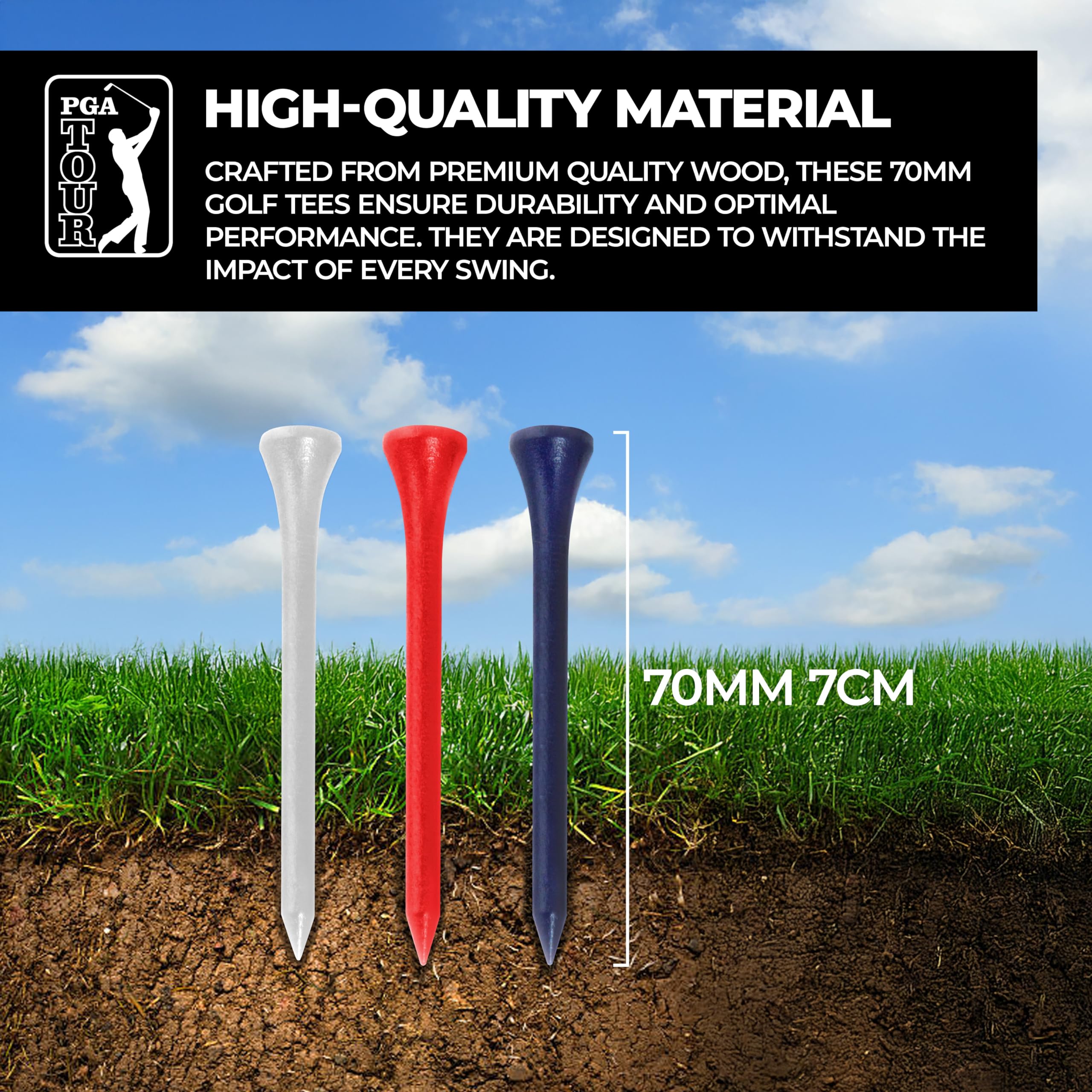 PGA Tour Tees de Golf 7 cm Madera Rojo/Blanco/Azul Paquete 100