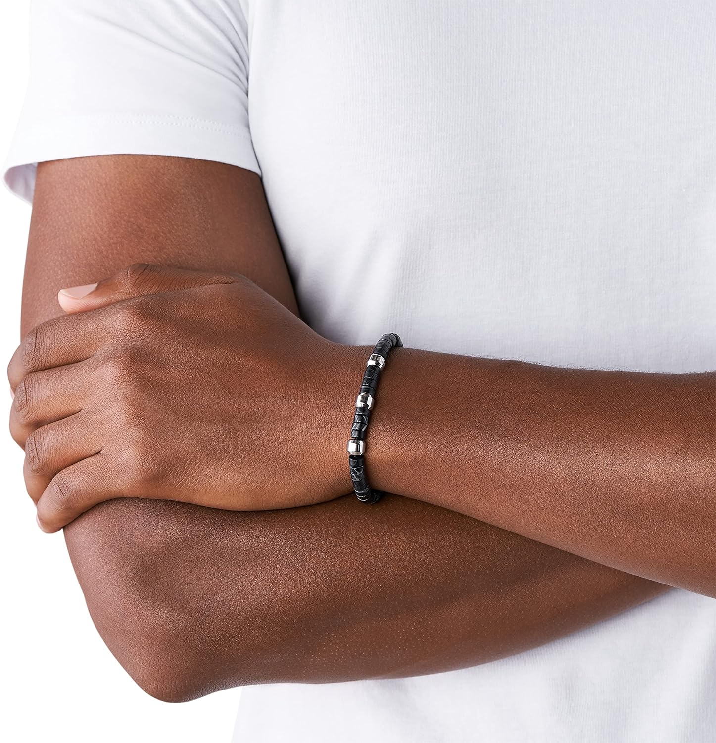 Diesel Men's Stainless Steel Bracelet, Color: Silver Logo/Black Agate (Model: DX1151040) : Everything Else