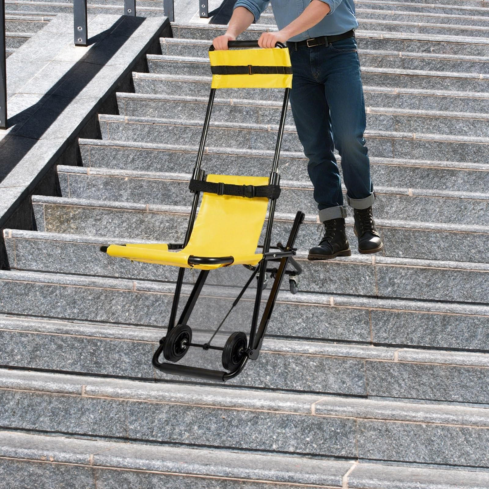 Silla de ruedas para escaleras para adultos, silla de ruedas manual móvil con fácil manejo, construcción ligera estable, silla de ruedas plegable que ahorra espacio para el cuidado del hogar