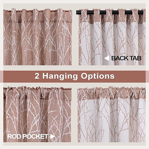 Miniatura 4 de Cortinas bohemias de color terracota de 84 pulgadas de largo para oscurecer la sala de estar, 2 paneles con bolsillo con pestañas traseras, lino con