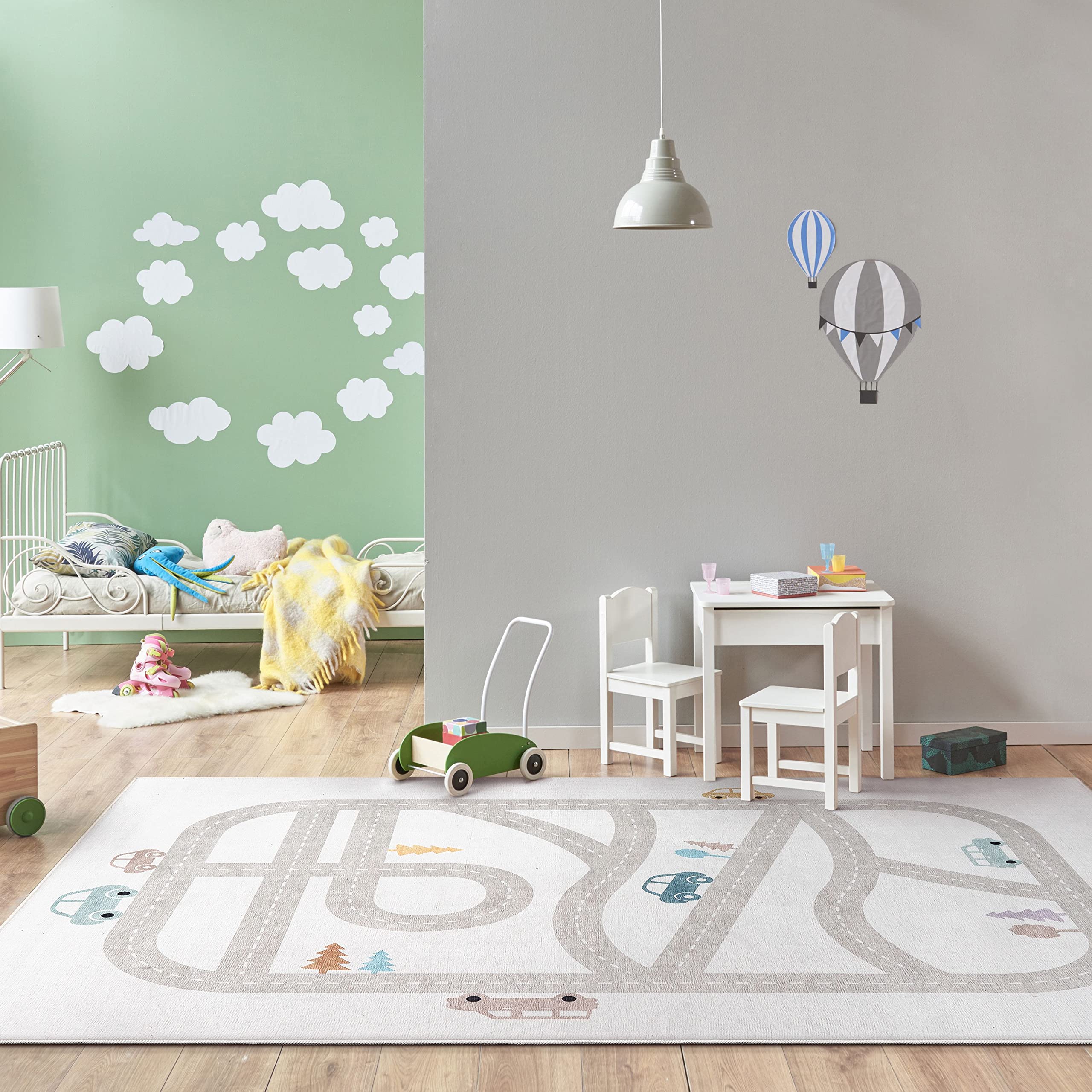 Well Woven Playful Roads Grey 5' x 7' Kids Road Rug Traffic Playmat