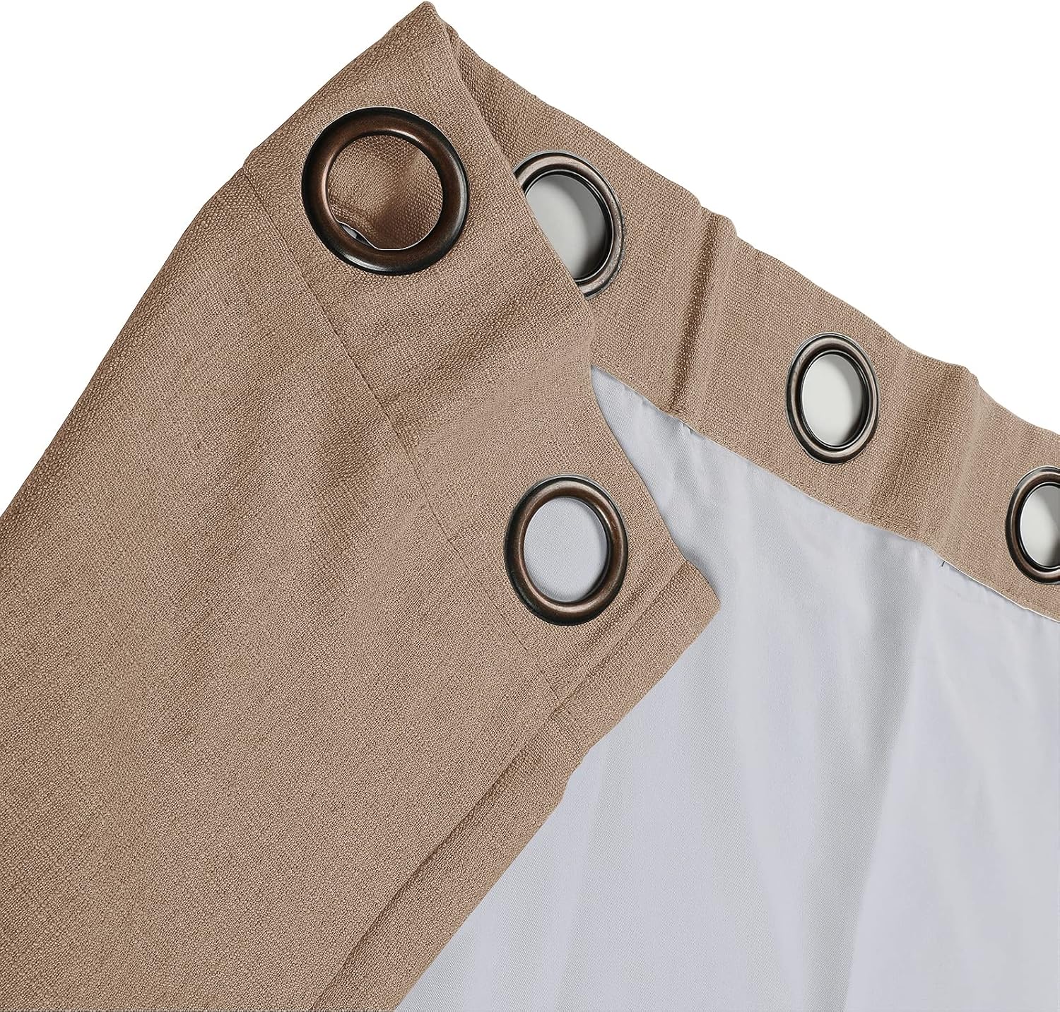 TWOPAGES Walnut Grommet Drape 84 Inch Length Linen Light Filtering Room Darkening Curtain for Bedroom, Lightweight Double Layers Lined Curtain Window Treatment (1 Panel, W52 x L84)