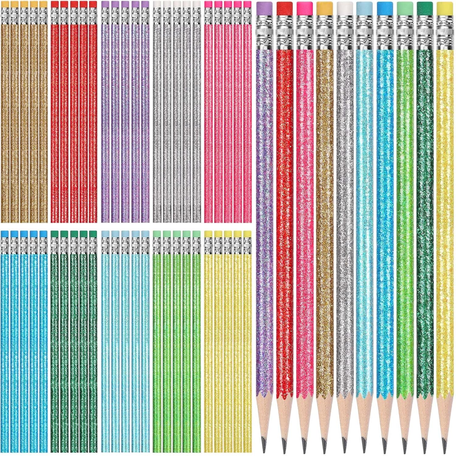 TecUnite 120 Pcs HB Pencils #2 Unsharpened Wood Cased Pencils with Eraser Hexagonal Pencil Cute Graphite No 2 Pen for Adults Gifts Exam School Office Sketching Learning (Glitter Series)