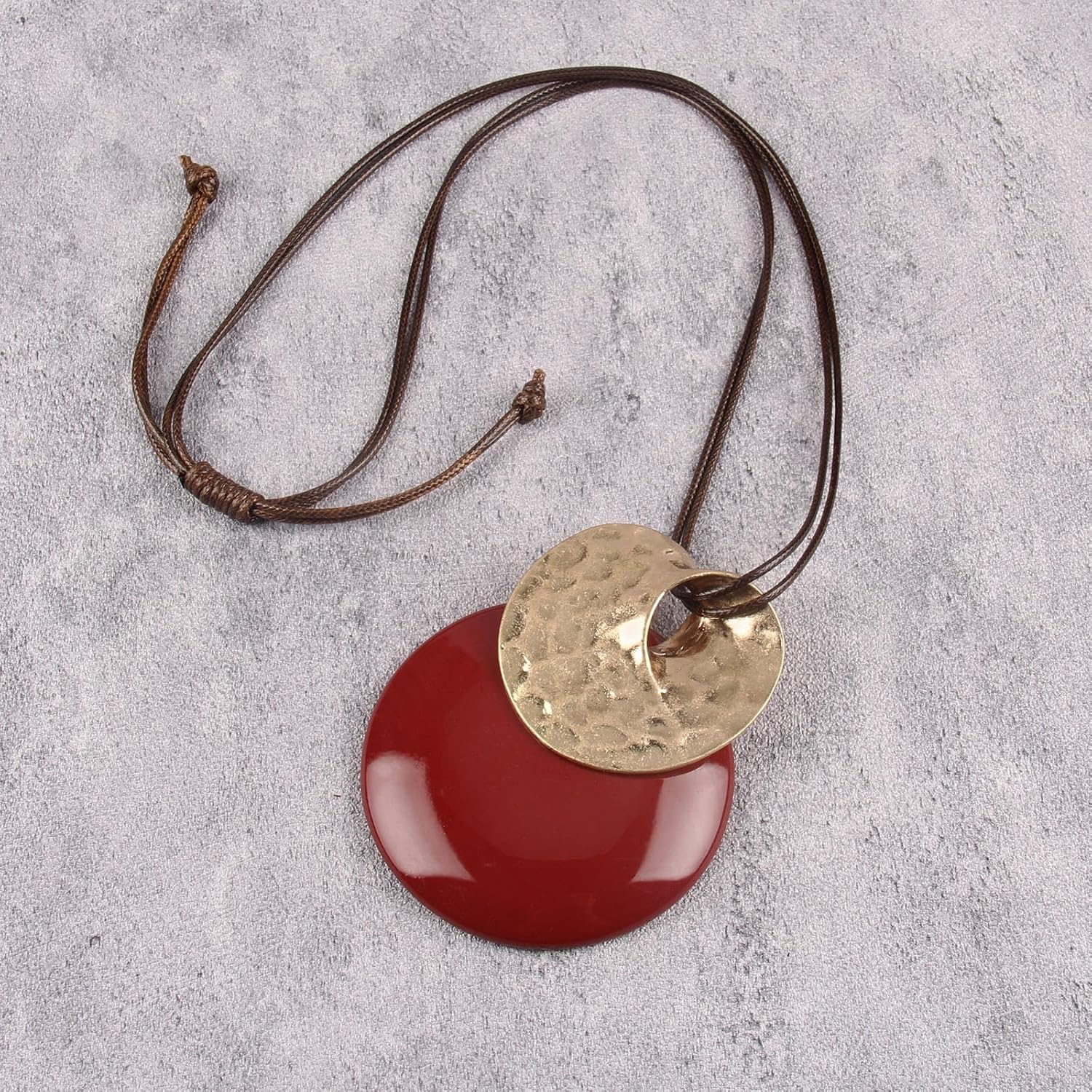 GelConnie Long Necklaces for Women Boho Large Pendant Necklace Casual Bohemian Brown Leather Choker Sweater Circle Statement Stone Necklace - Image 4