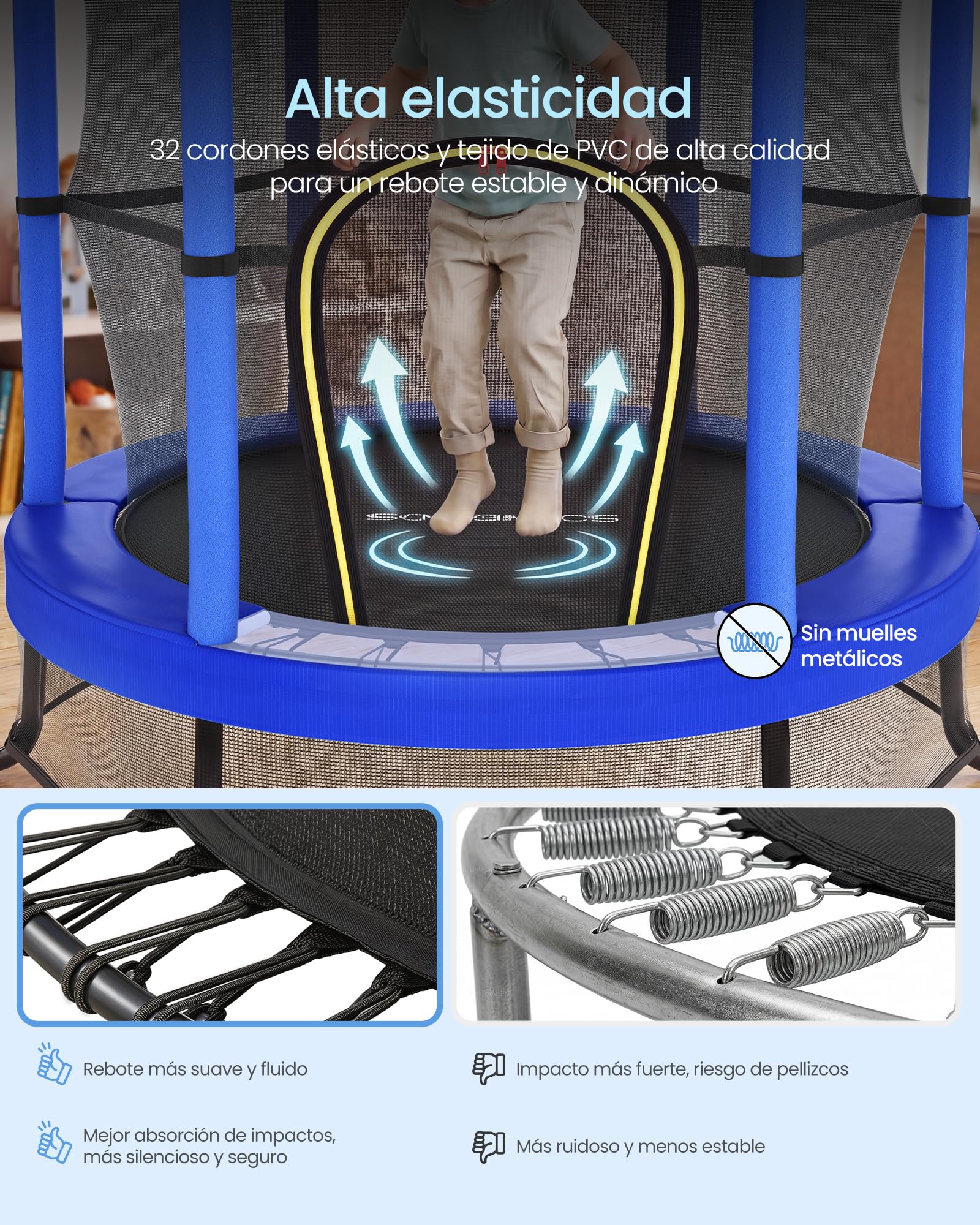 SONGMICS Cama Elástica Infantil, 174 cm de Diámetro, con Redes de Seguridad, Almohadillas de Seguridad, Mini Cama de Fitness, Marco de Acero, Uso Interiore