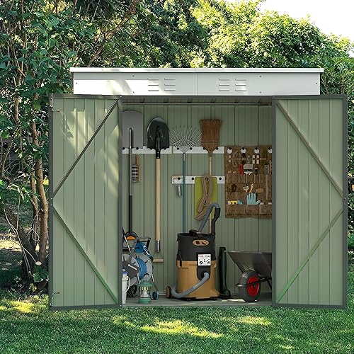 Miniatura 2 de Devoko Cobertizo de almacenamiento para exteriores de 6 x 4 pies, cobertizos de herramientas de jardín de metal y casa de almacenamiento al aire