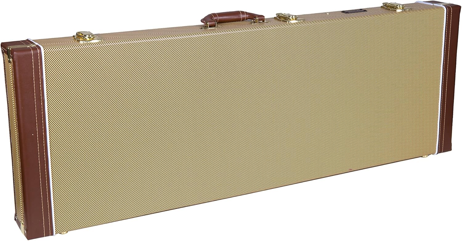 Crossrock Electric Guitar Wood Case Fits Fender Telecaster and Stratocaster-Vinyl Tweed (CRW600ETW)