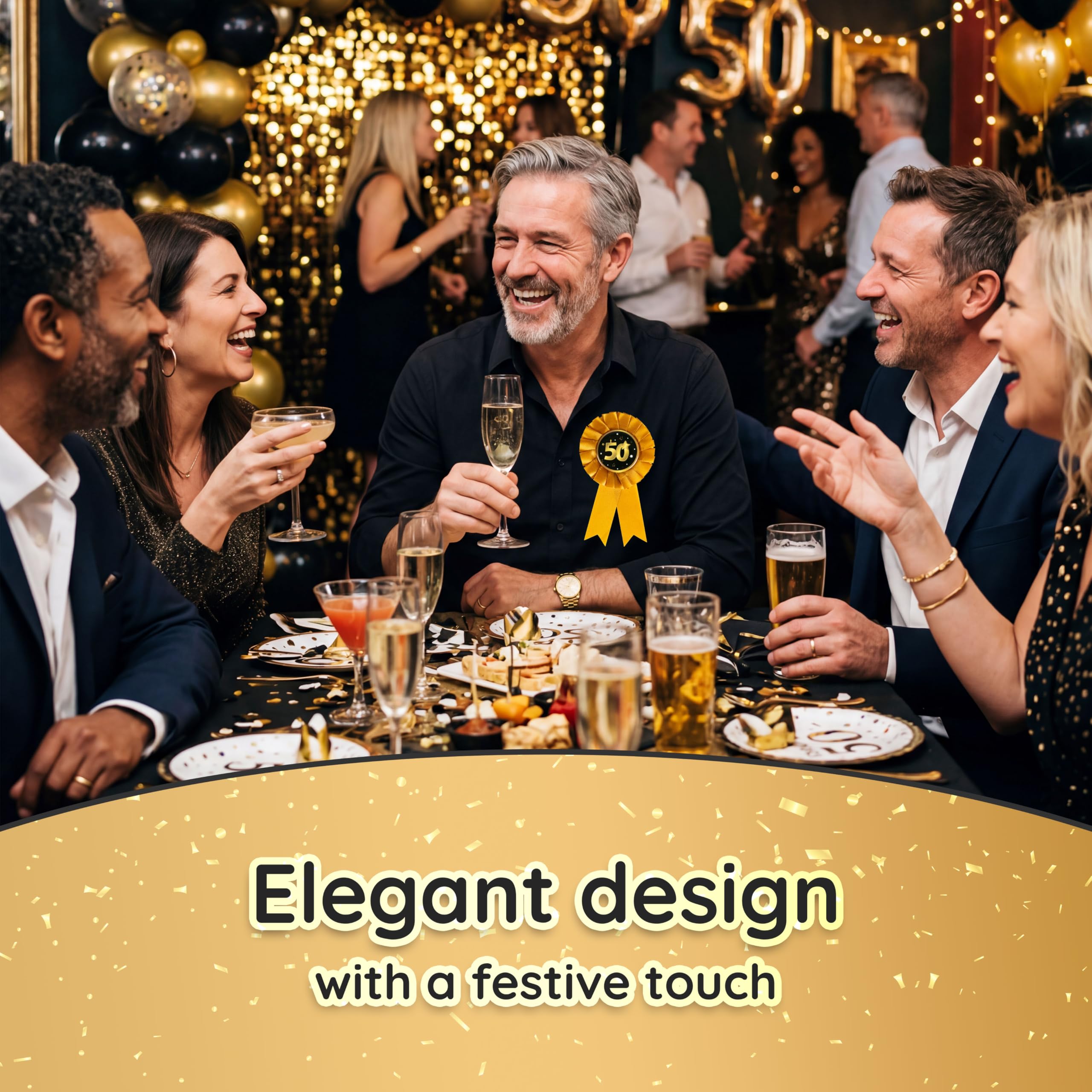 Regalo per Il 50° Compleanno – Spilla Nera e Oro dal Design Elegante con Numero 50 – addobbi Originali e Idee Regalo Eleganti per Uomo e Donna