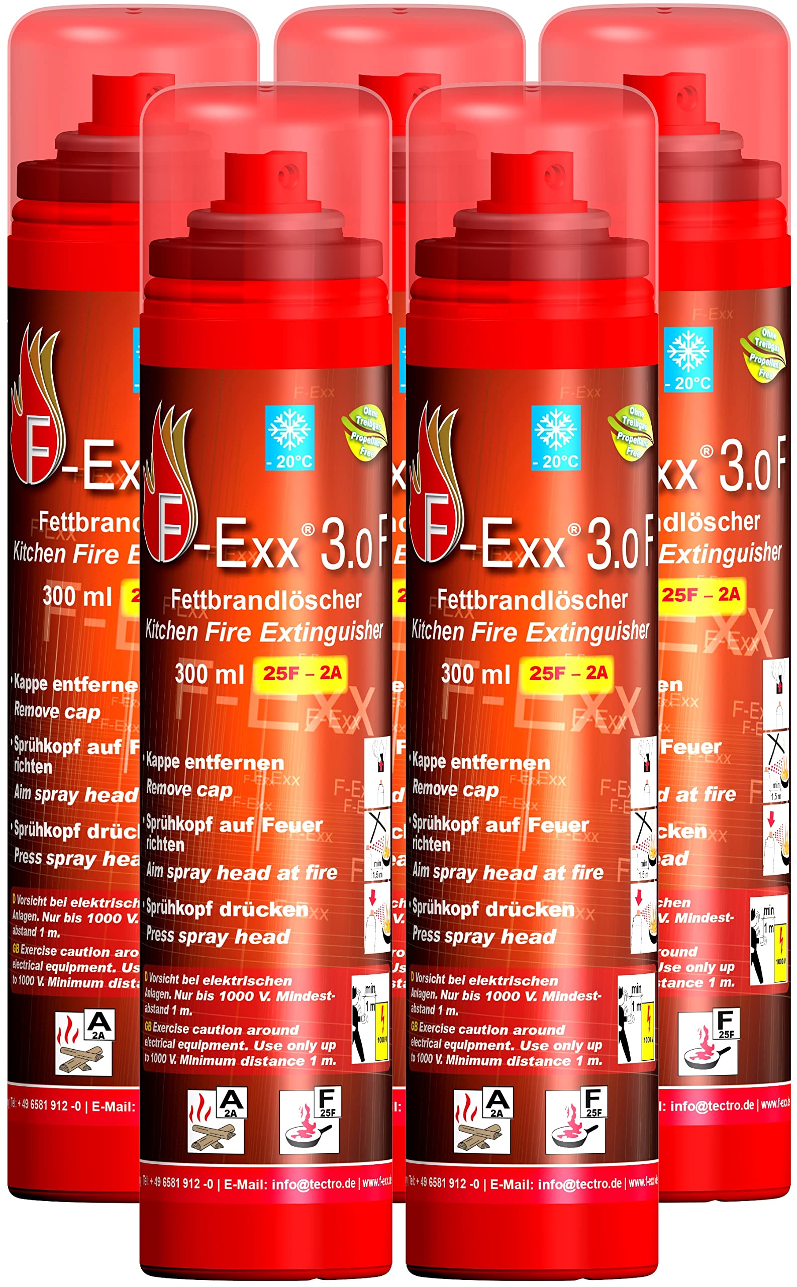 F-Exx 3.0 F - Fettbrand- und Festbrand-Feuerlöscher für Haushalt und Küche im 5er-Pack (Made in Germany)