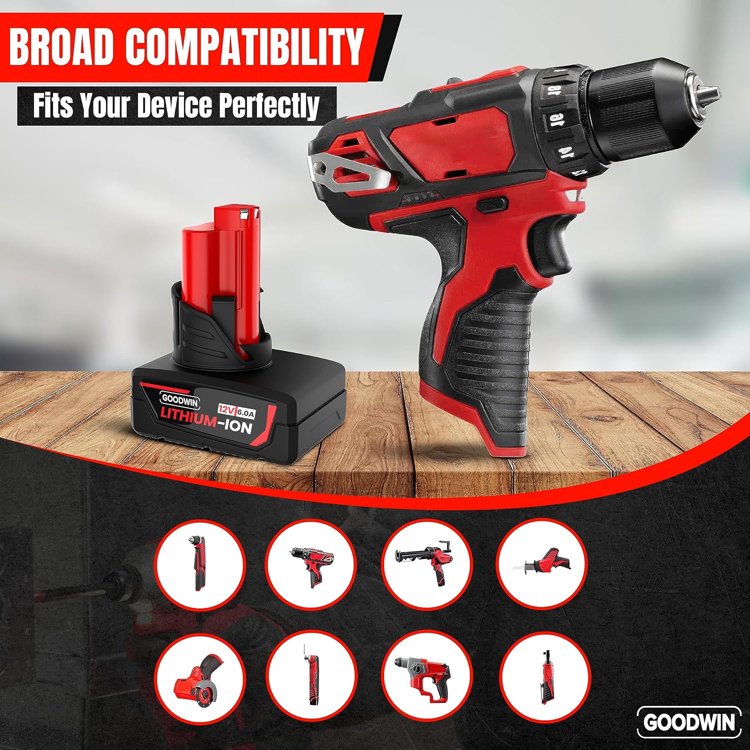 GOODWIN 48-11-2460 6.0Ah 12V Replacement Batteries Compatible with Milwaukee M12 48-11-2411, 48-11-2420, 48-11-2401, 48-11-2402-2 Pack