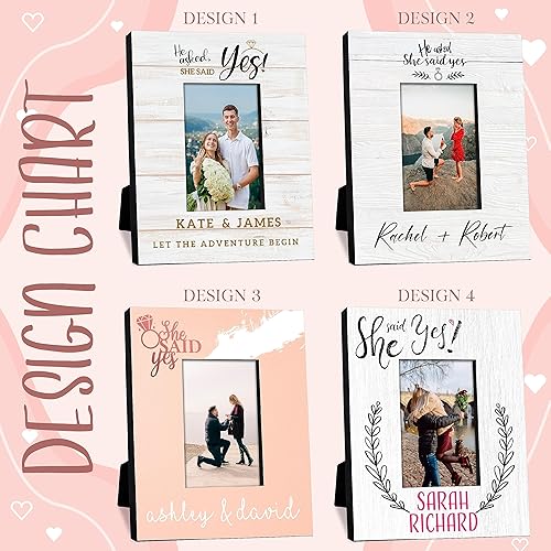 Miniatura 3 de Lara Laser Works He Asked She Said Yes - Marco de fotos personalizado para parejas con nombres, 2 tamaños y 2 orientaciones, regalos para parejas