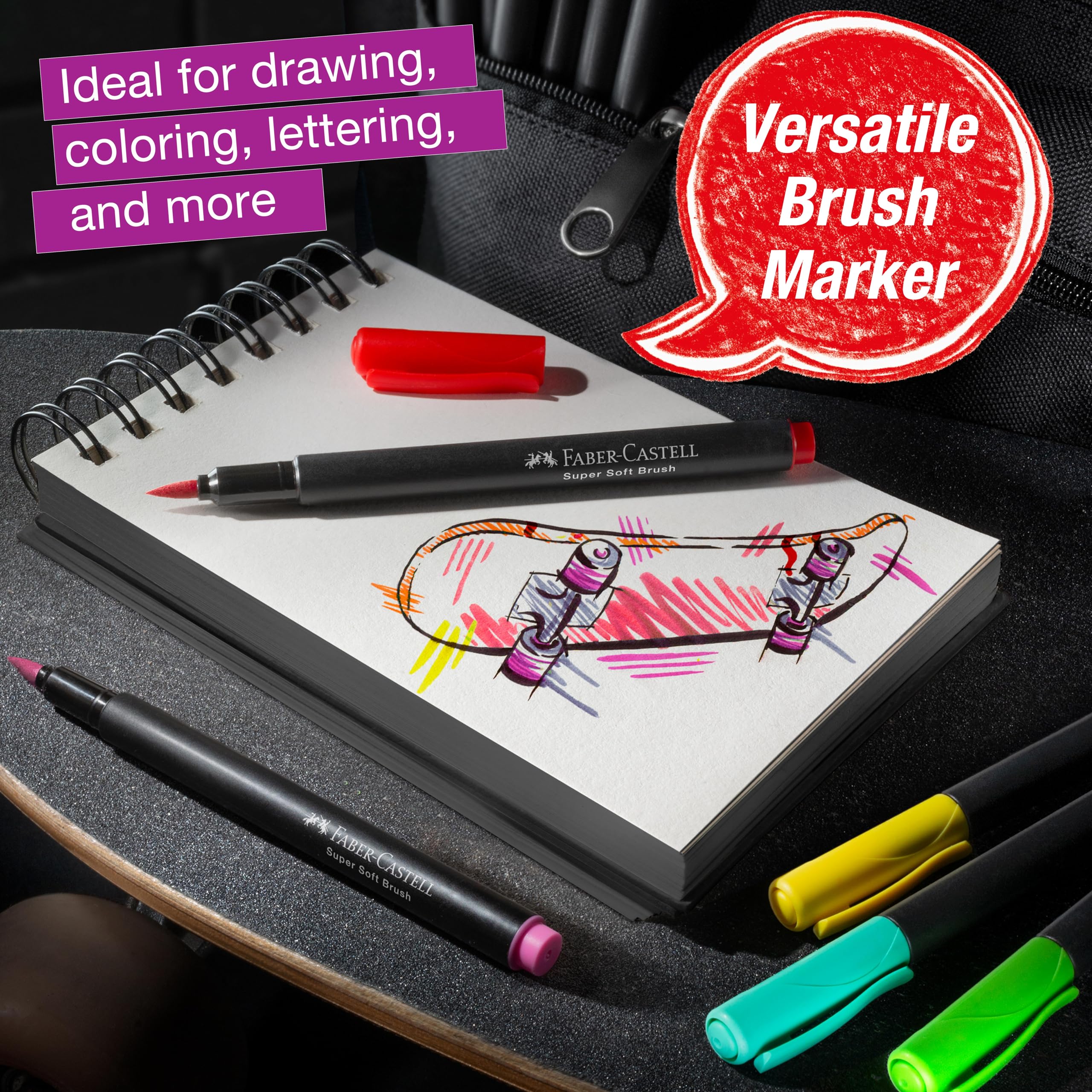FABER-CASTELL - zestaw pisaków pędzelkowych Black Edition w 10 kolorach | Ołówki pędzelkowe dla dorosłych do kolorowania i pisania, flamastry z zmywalnym tuszem