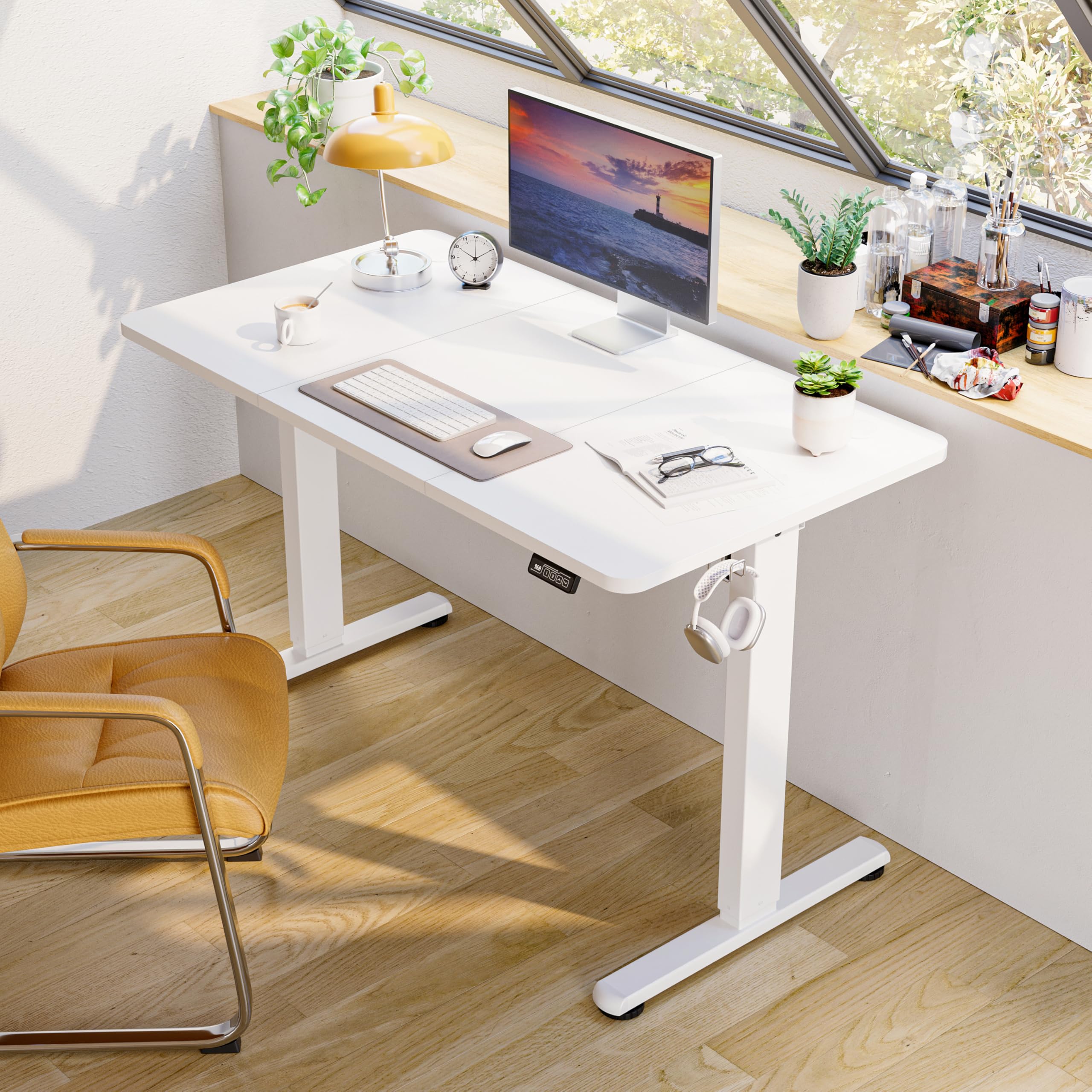 Höhenverstellbarer Schreibtisch 120 x 60 cm, Schreibtisch Höhenverstellbar Elektrisch mit Memory Funktion, Stehpult, Verstellbarer Tisch, Computertisch für Büro, Standing Desk, Weiß