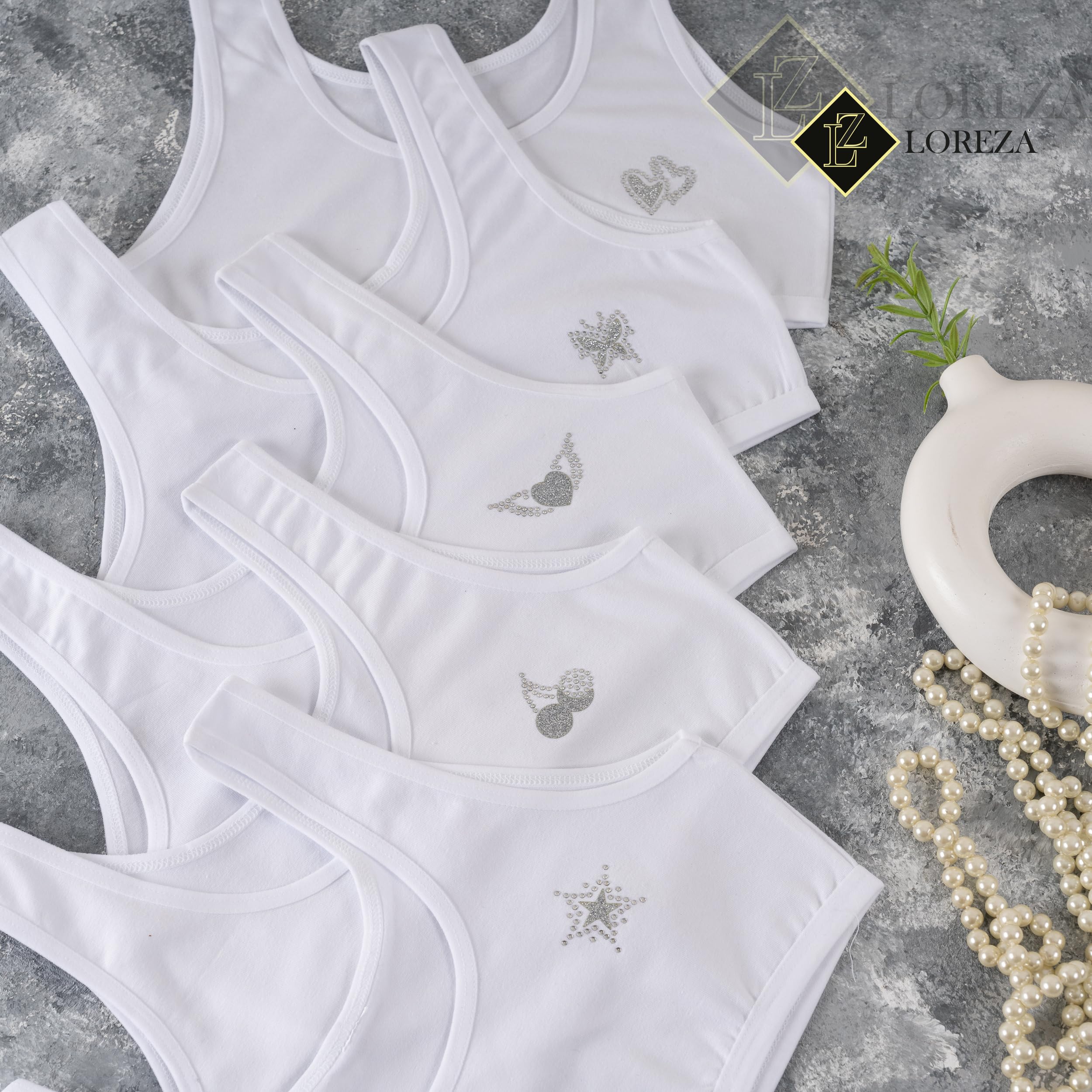 LOREZA Sujetador Bustier para Niñas Ropa Interior Piedras Preciosas Camiseta de Tirantes Algodón 10 a 15 años