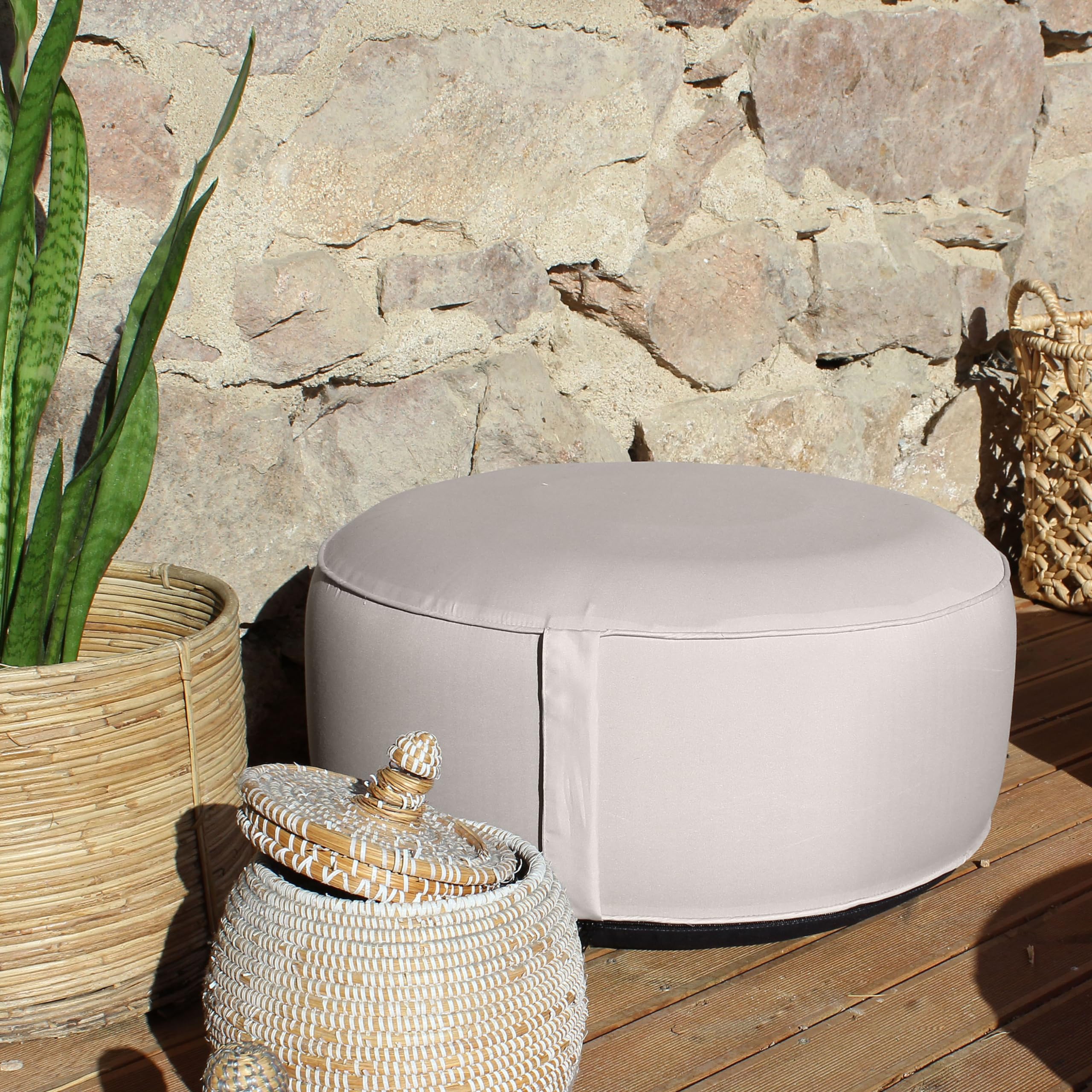 ED ENJOY HOME Pouf d'extérieur Rond Gonflable, Beige Naturel, 55x55cm, avec Housse Collection Jardin Costa