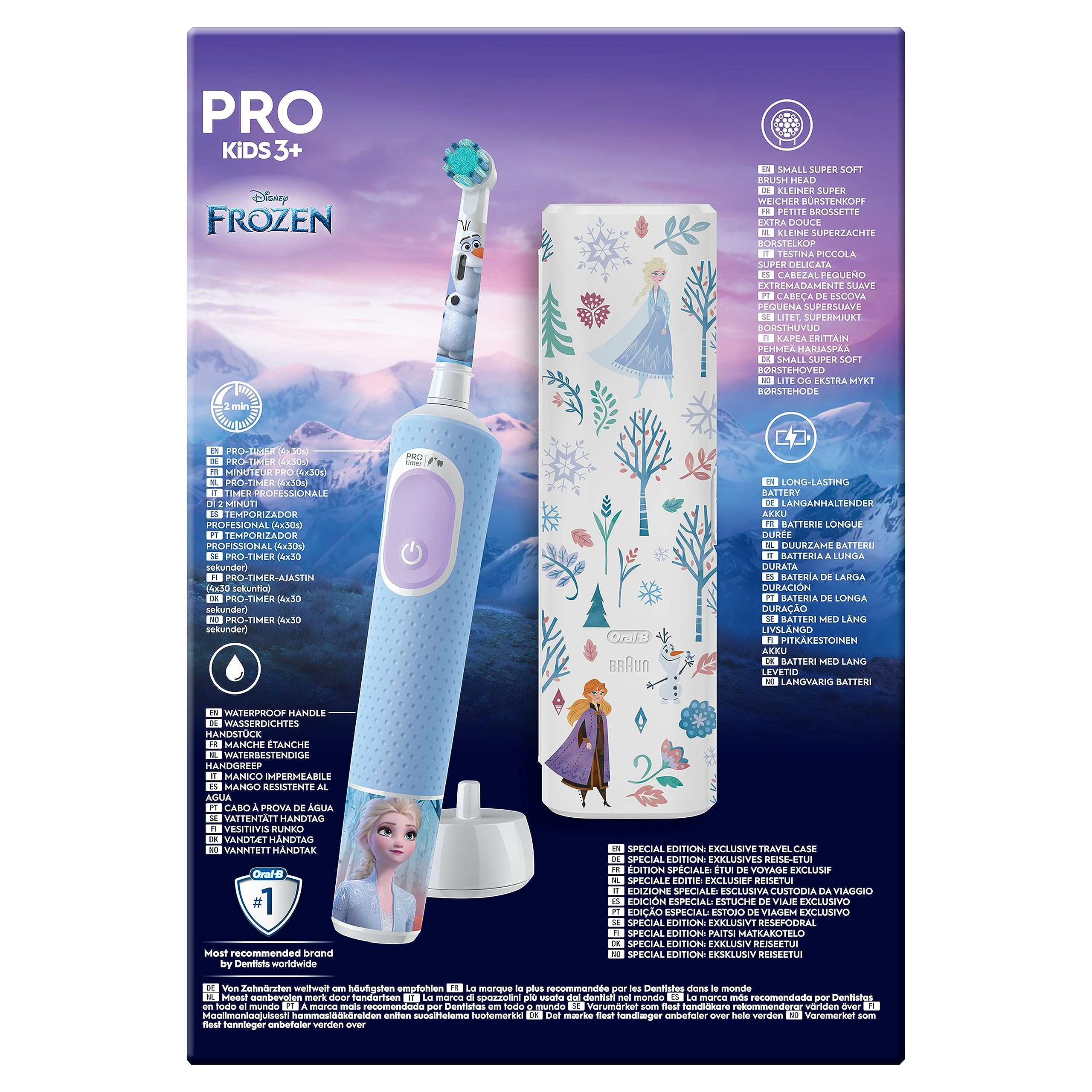 Oral-B Spazzolino Elettrico Ricaricabile Kids 3+, 1 Testina, Custodia, Azzurro - Disney Frozen, 1 Testina di Ricambio per Spazzolino Elettrico, dai 3 Anni in Su, Delicato sulle Gengive, Custodia