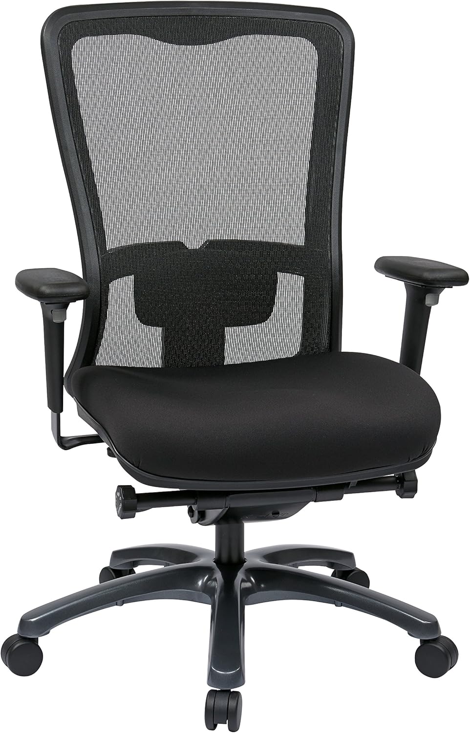 Office Star ProGrid Mesh Back and Padded Coal FreeFlex Seat, Adjustable Arms and Lumbar, Titanium Finish Base Adjustable High Back Chair, Black