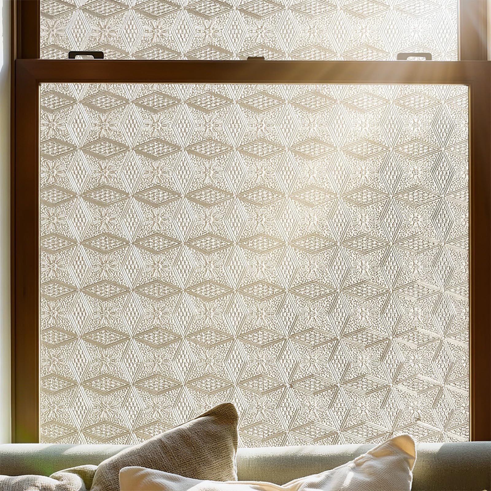 Stained Glass Window Film, Window Privacy Static Cling Frosted Window Film for Glass Decorative Window Privacy Film for Bathroom, Water Chestnut Layers 60X90CM