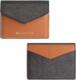 maskfactory Slim Leather Card Wallet, Folding, Snap Button, Lanyard set (style B - Folding, Brown)