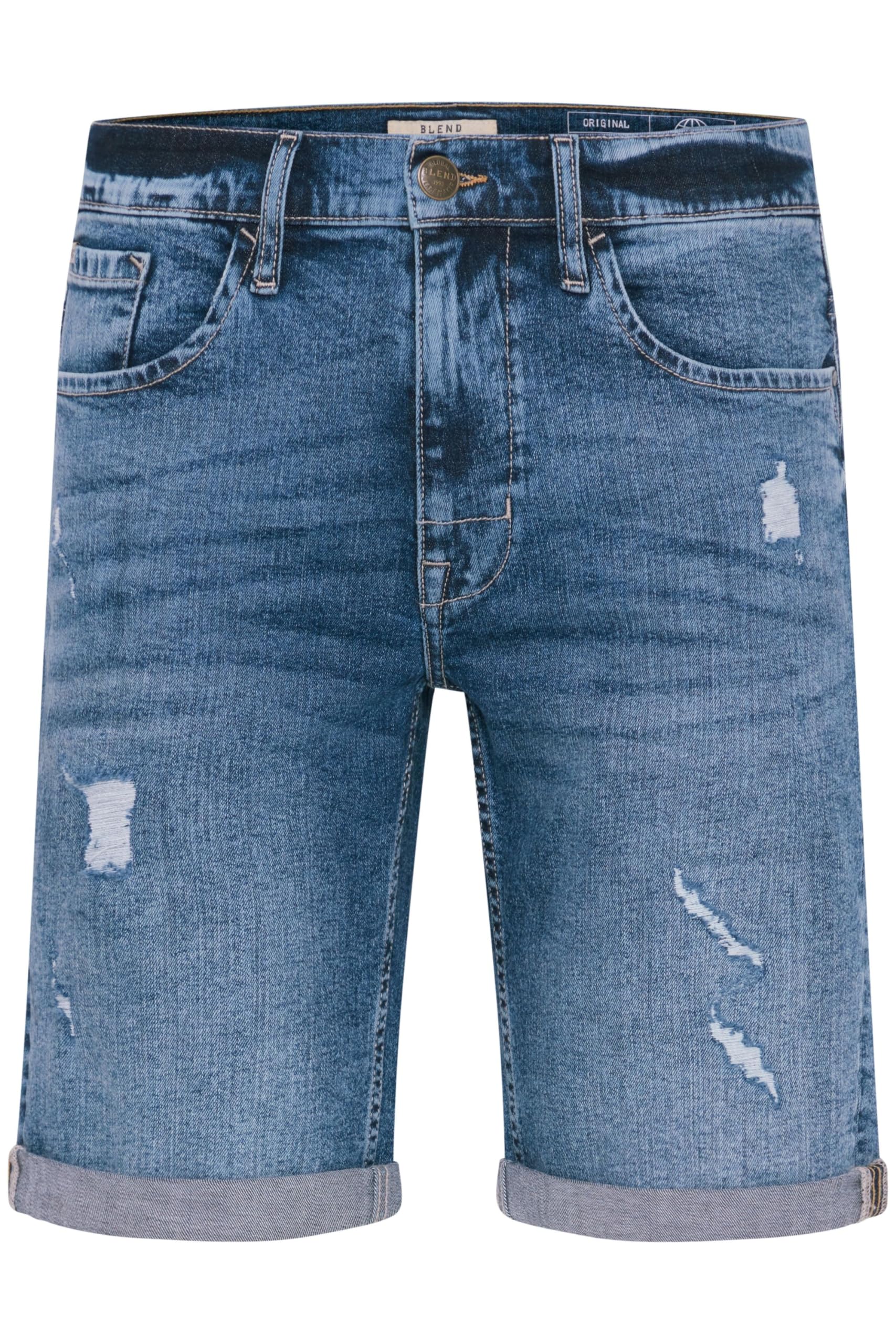 Blend Deniz Herren Jeans Shorts Kurze Denim Hose im Destroyed-Optik aus Stretch-Material Regular Fit