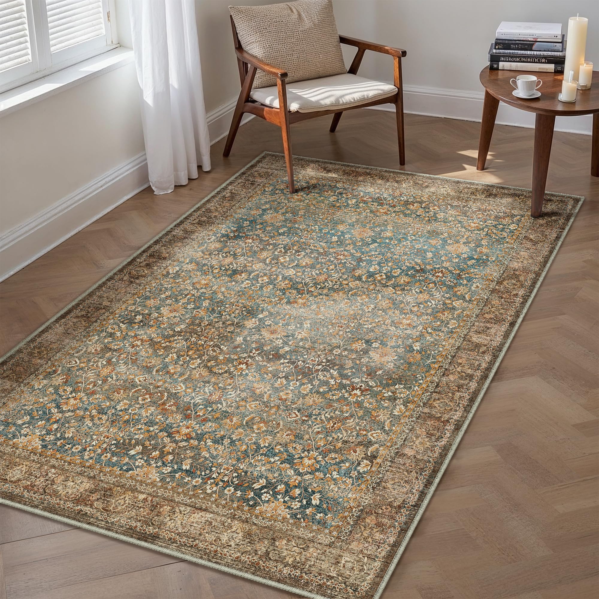 PureCozy Vintage Tappeto Salotto 120x180cm Camera da Letto Antiscivolo Lavabile in Lavatrice Rosso Tappeti Cucina Soggiorno Cameretta Sala Ufficio Pelo Corto Grande Carpet