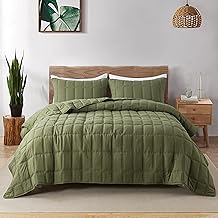 palassio Green Quilt King Size Bedding Sets with Pillow Shams Olive Lightweight Soft Bedspread Coverlet, Quilted Thin Blanket Comforter Bed Cover for All Season Spring Summer, 3 Pieces, 104x90 inches