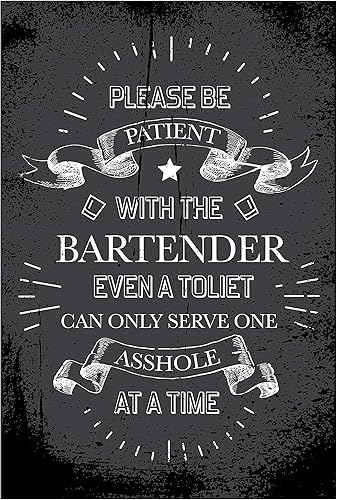 JP's Parcels Letrero de metal de 12 x 8 pulgadas con texto en inglés "Please Be Patient with The Bartender Even A Toliet can Only Serve One Asshole