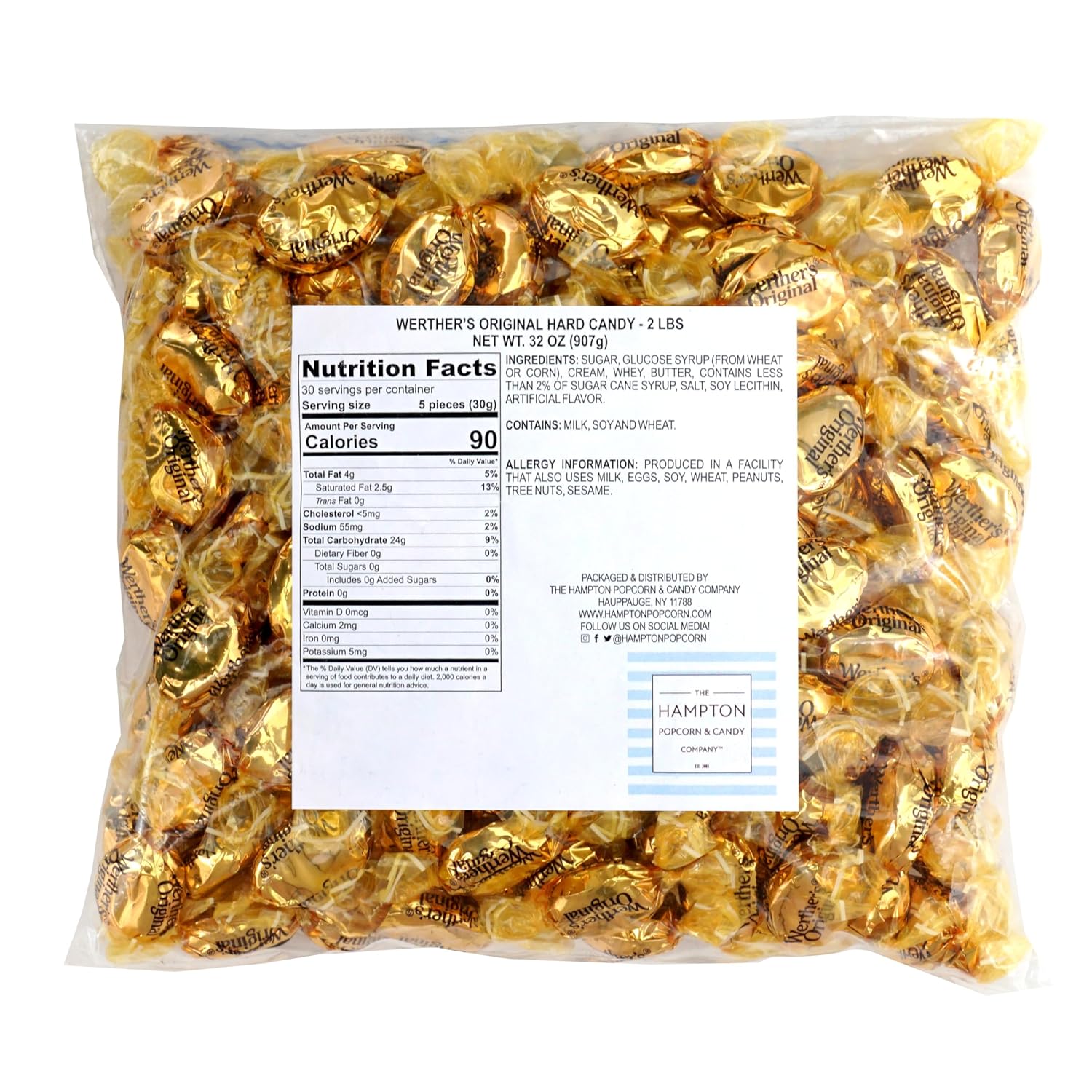 Werthers Original Hard Candy, 2 Pound Bulk Bag, Individually Wrapped Werthers Caramel Candy, The Hampton Popcorn & Candy Company
