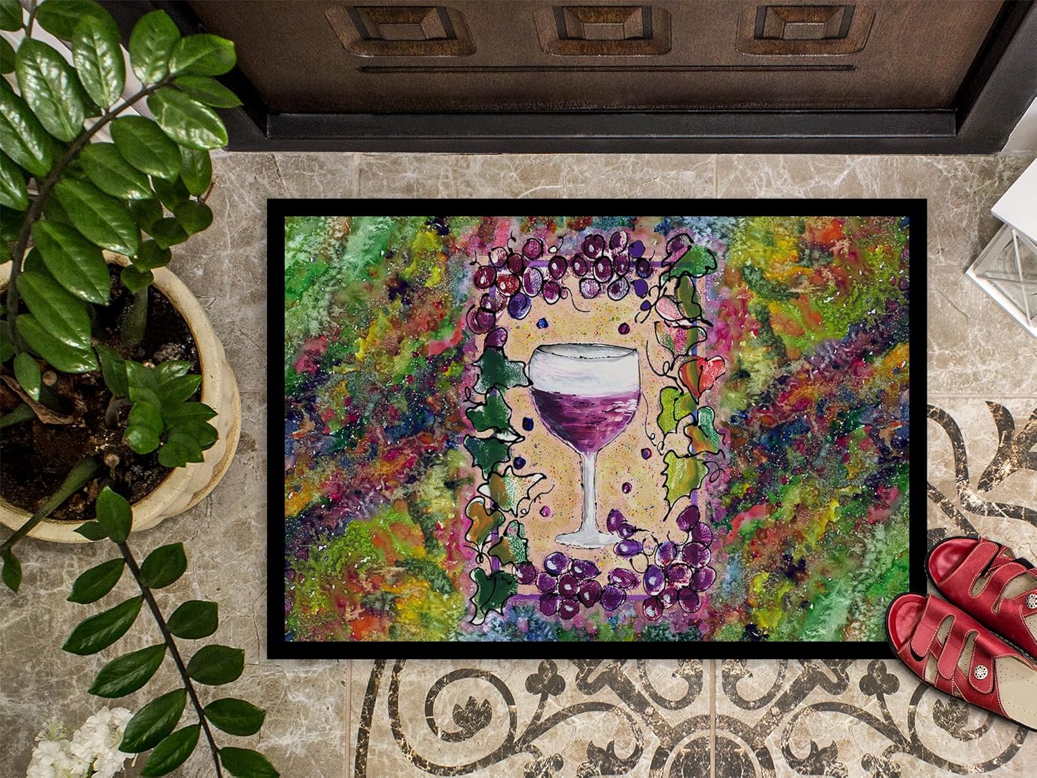 Caroline's Treasures 8616MAT Wine Doormat 18x27 Front Door Mat Indoor Outdoor Rugs for Entryway, Non Slip Washable Low Pile, 18H X 27W
