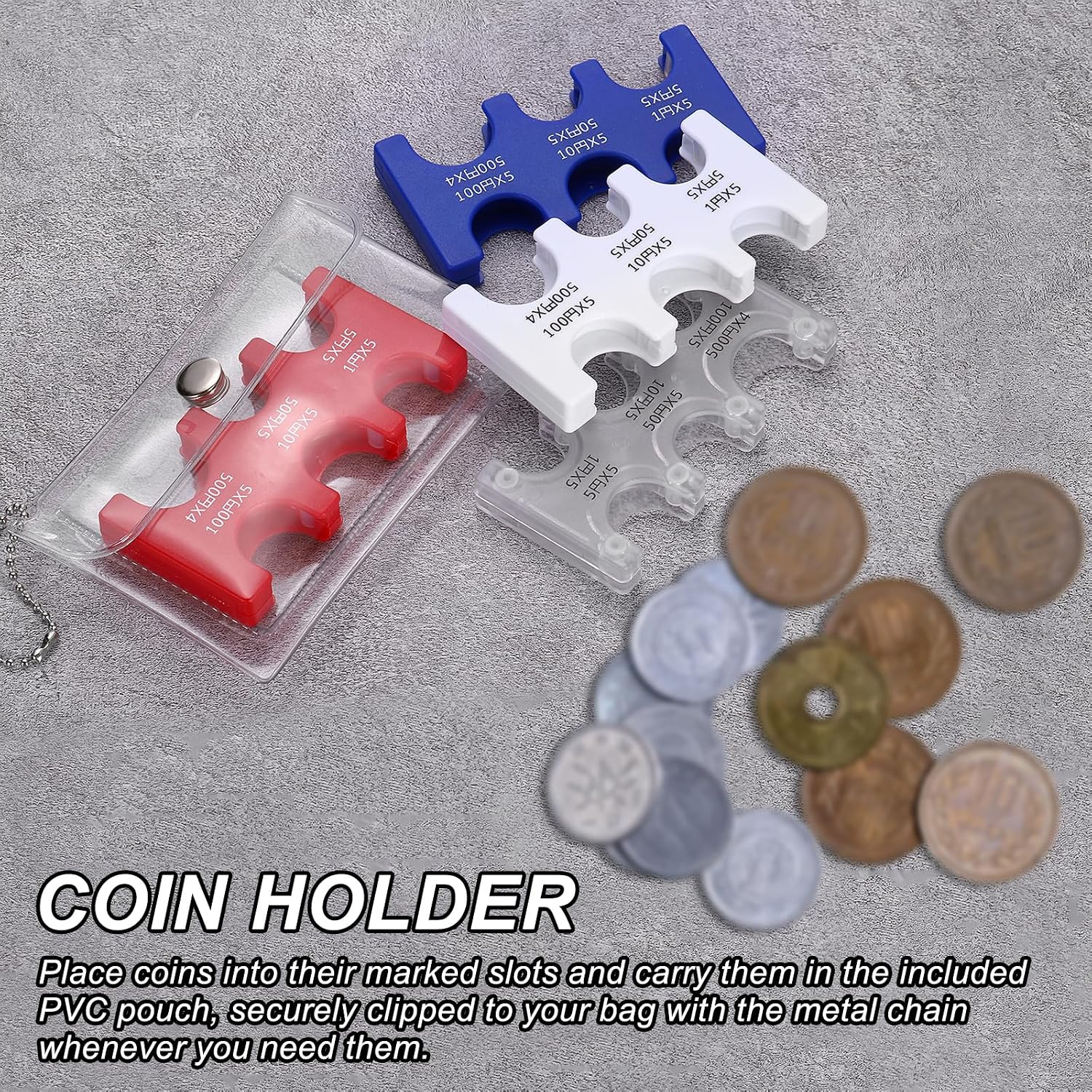 PATIKIL Japanese Coin Holder, 2 Pcs Portable JPY Coin Organiser Dispenser Hard Case Storage 6 Slots with PVC Pack for Japanese Yen Home Office Collection, Light Purple/Pink