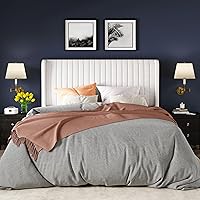 Vista 3 de Allewie Marco de cama de terciopelo de tamaño matrimonial, cabecera capitoné vertical con respaldo de ala, plataforma tapizada, listones de madera