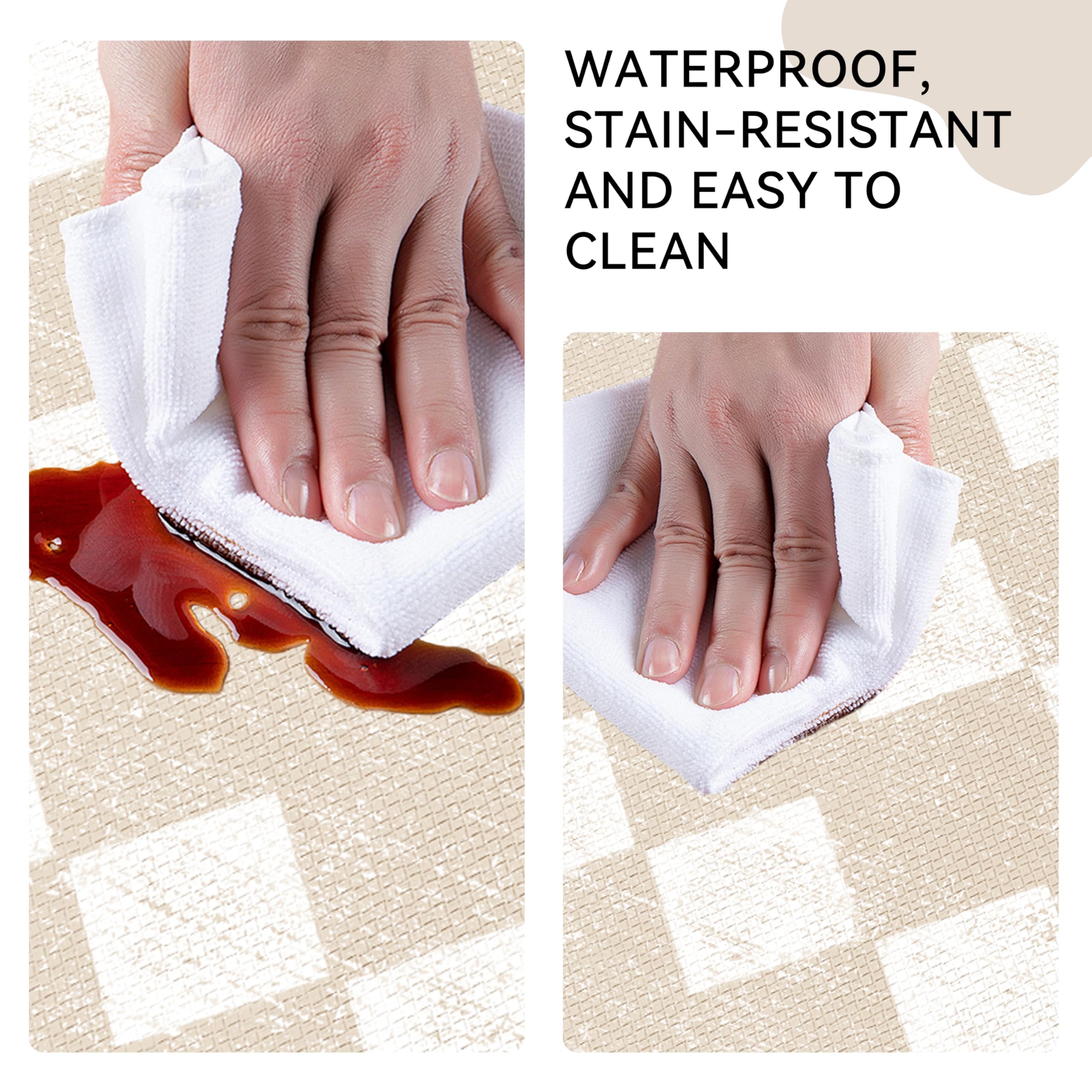 Juego de 2 alfombras de cocina a cuadros de color crema con diseño de enrejado marroquí, antifatiga, impermeables, antideslizantes, resistentes, ergonómicas, cómodas, para suelo, hogar
