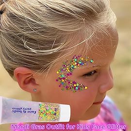 Go Ho Face Body Glitter Gel,Mardi Gras Outfit for Women and Kids,Sparkly Holographic Party Festival Rave Mardi Gras Accessories for Carnival,Gold Green Purple Chunky Glitter Makeup,52g