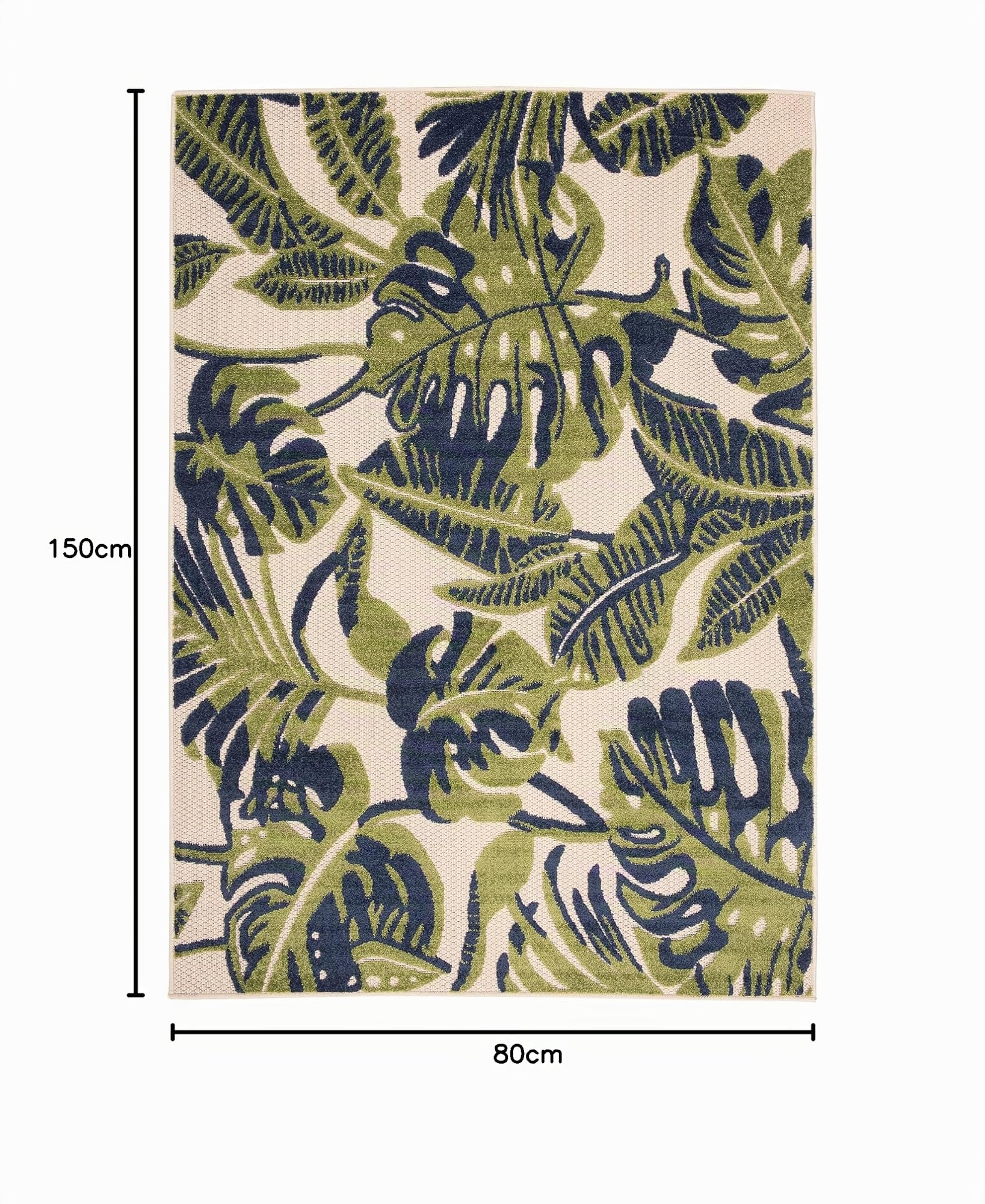 TAPISO Patio Tappeto Salotto Esterno Pelo Corto Design Moderno Motivo Floreale Foglie Monstera Effetto 3D Blu Verde Sala Camera Terrazza Balcone Outdoor Indoor Oeko-Tex 80 x 150 cm