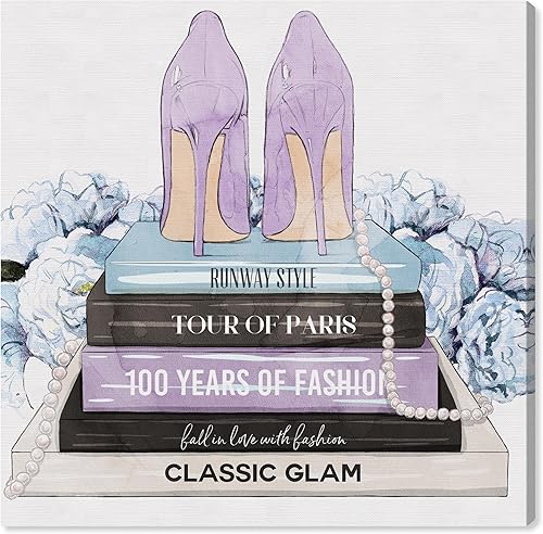 Wynwood Studio Arte moderno en lienzo moderno de moda y glamour, libros y tacones azul lavanda, arte de pared para sala de estar, dormitorio y baño,