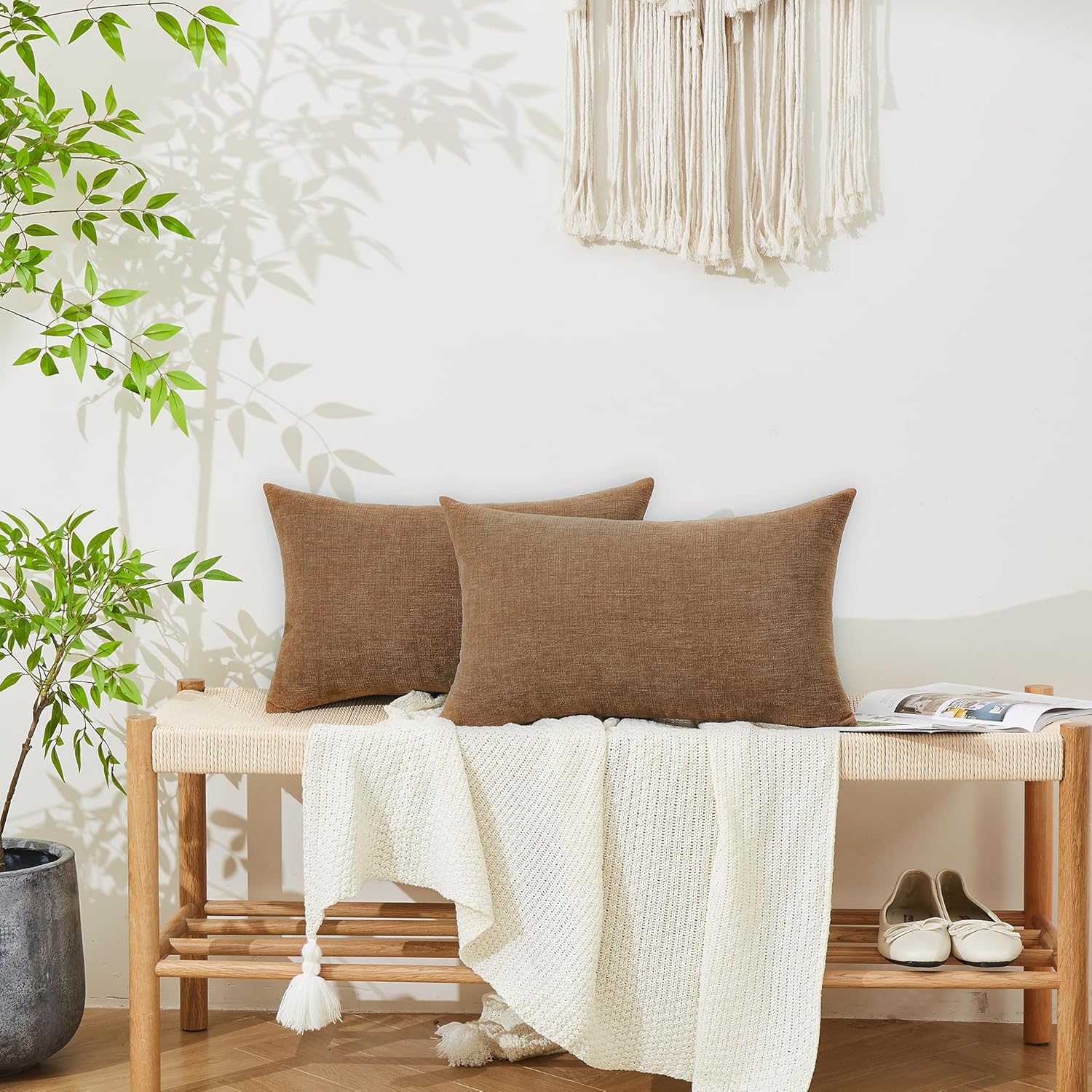 GAWAMAY Lumbar Decorative Throw Pillow Covers 12"x20" Inch Set of 2, Super Soft Chenille Rectangle Pillowcase for Living Room Bedroom Sofa Couch Cushion Support Pillow Cover 30x50cm Brown (No Insert) - Image 6