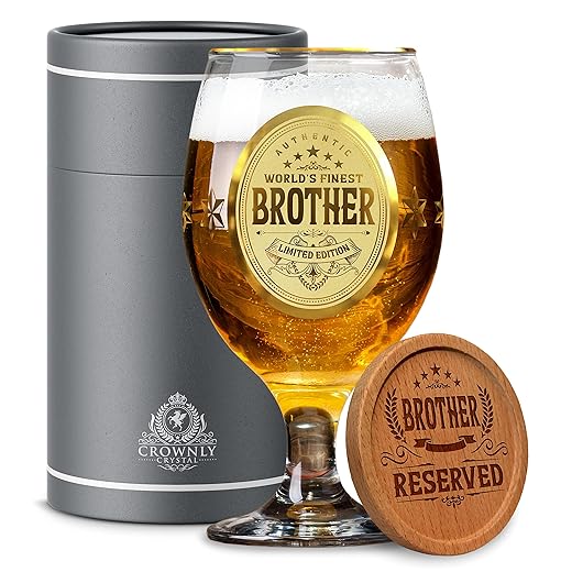 CROWNLY CRYSTAL® Brother Gifts From Sister Brother Birthday Gifts From Sister Christmas Gifts For Brother In Law Christmas Gifts Beer Glasses Personalized Pint Glasses Cool Birthday Gifts For Guys